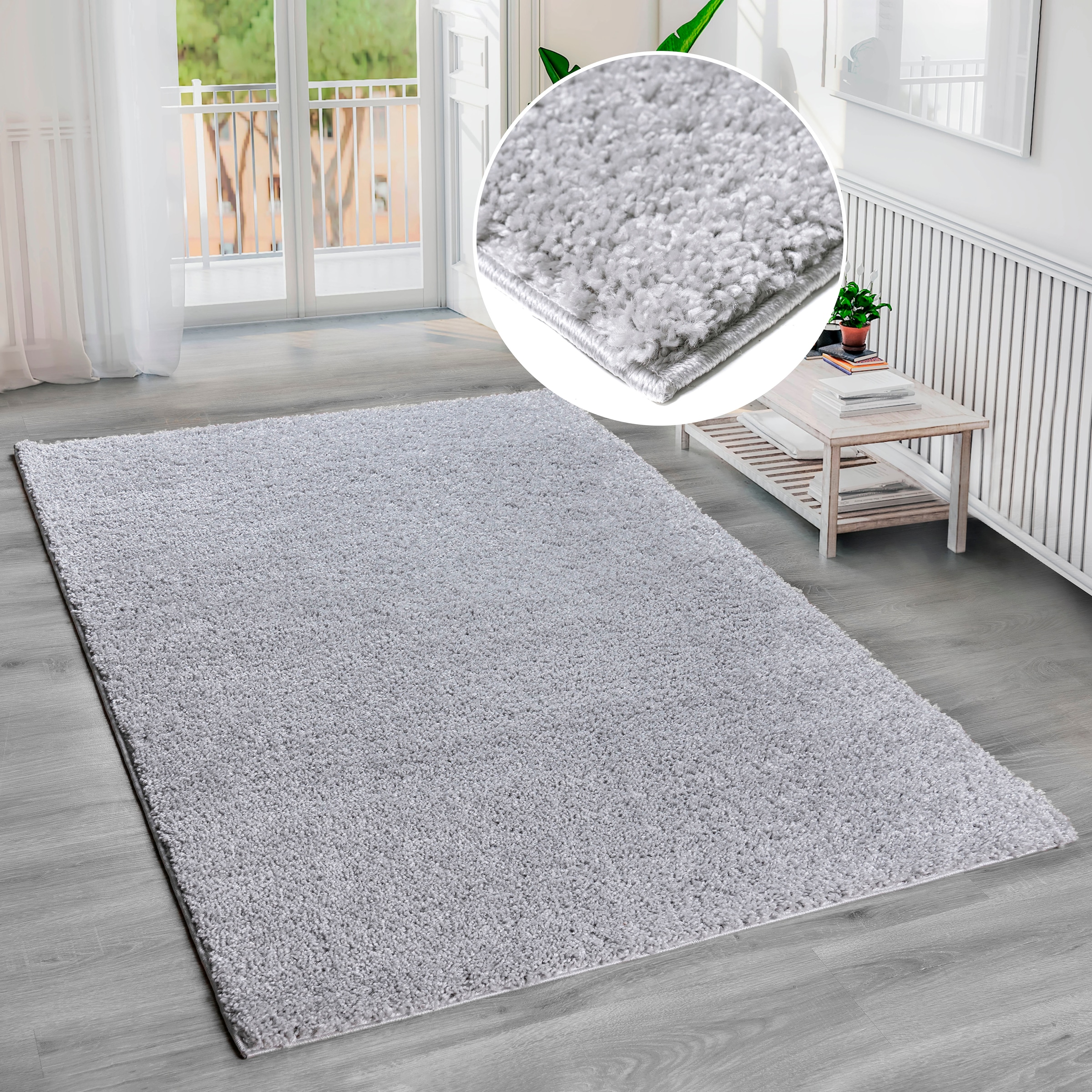 Hochflor-Teppich BRUNO BANANI "Shaggy Soft" Gr. 5, grau (hellgrau), B:200cm H:30mm L:200cm, Kunstfaser, Teppiche, gewebt, Uni Farben, besonders weich und kuschelig, Kundenliebling