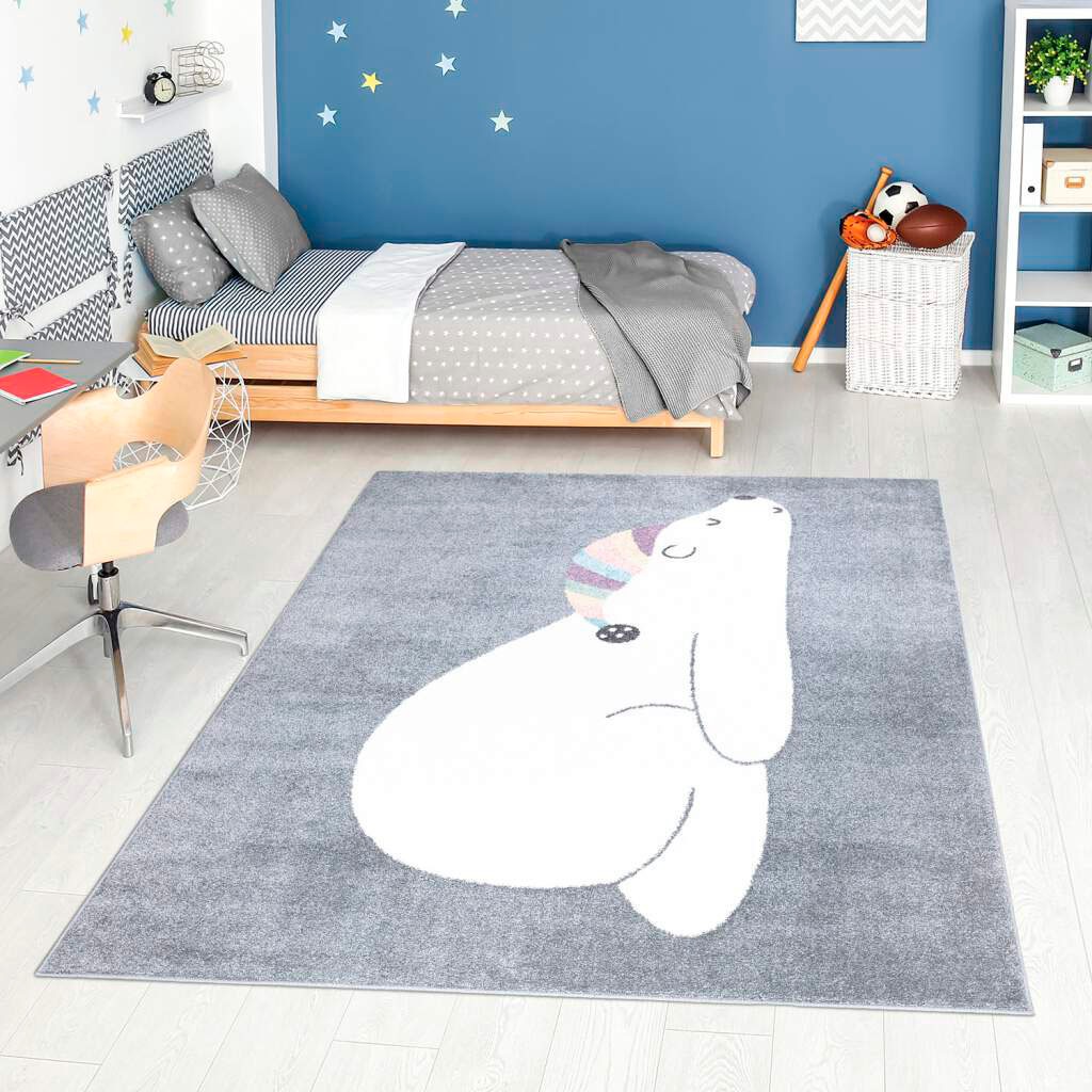 Carpet City Kinderteppich "ANIME921", rechteckig, 11 mm Höhe, Kinderzimmer Teppich Modern mit Mond, Blumen, Wolken, Crem