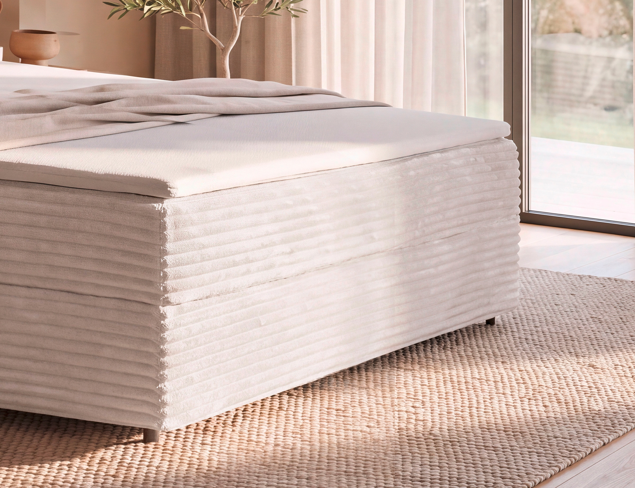 Home affaire Boxbett »CORLAY, Polsterbett mit Stauraum und Taschenfederkernmatratze H3« inkl. PUR-Schaumtopper, Cord-Bezug, 120x200cm
