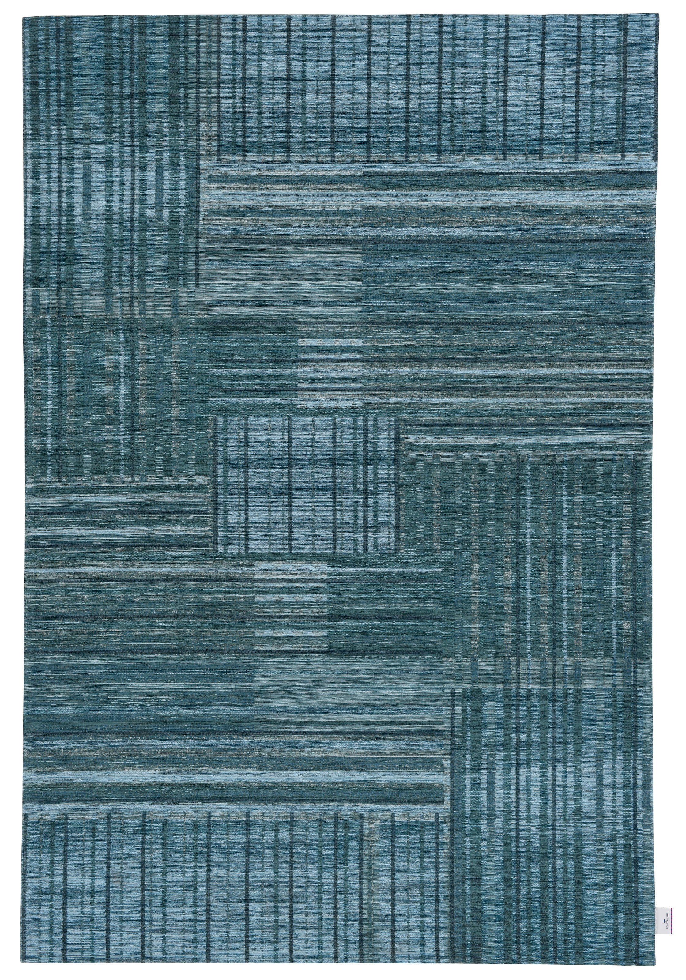 Teppich TOM TAILOR HOME "Stripy Pat", blau (türkis), B:80cm H:5mm L:150cm, Baumwolle, Kunstfaser, Teppiche, Teppich, Flachgewebe, modernes Patchworkdesign, gestreift, Chenille, Wohnzimmer