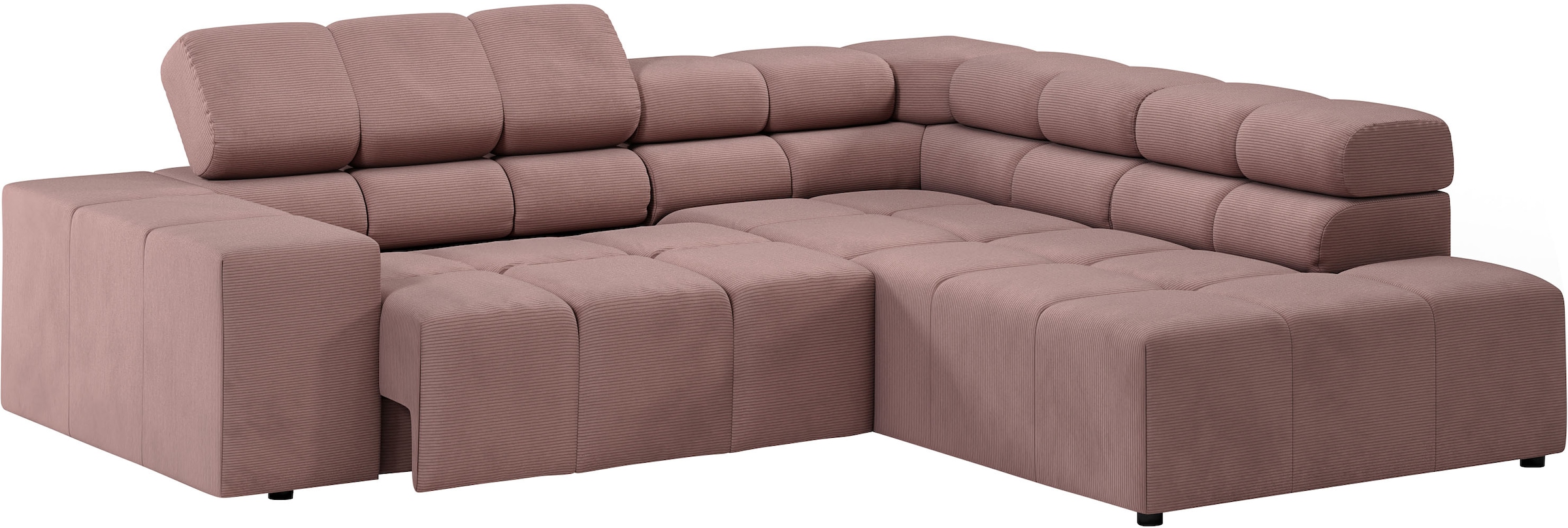 INOSIGN Ecksofa »Ancona, incl. Kopfteilverstellung + 3 Zierkissen, L-Form, bequem«, wahlweise motorische Sitztiefenverstellung, B/T(H: 249/215/70 cm