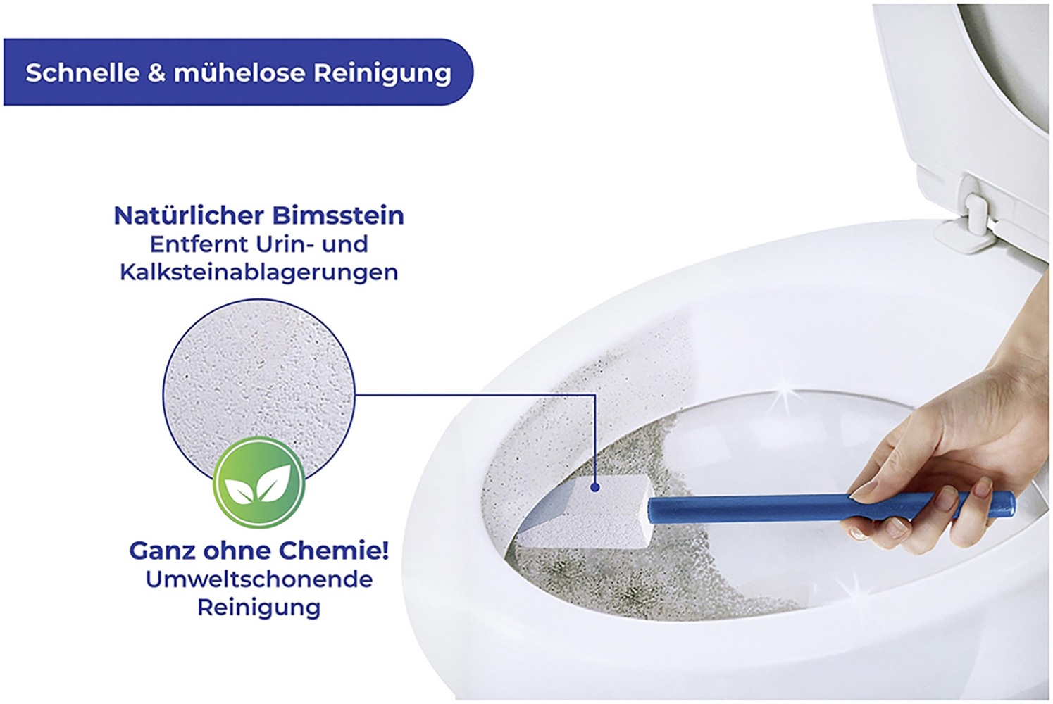 Maximex Reinigungsbürsten-Set »Toilettenreiniger Spezial«, 3 St., aus Holz-Keramik, mit abgeschrägtem Bimsstein und Holzgriff, Reinigung ohne Chemie