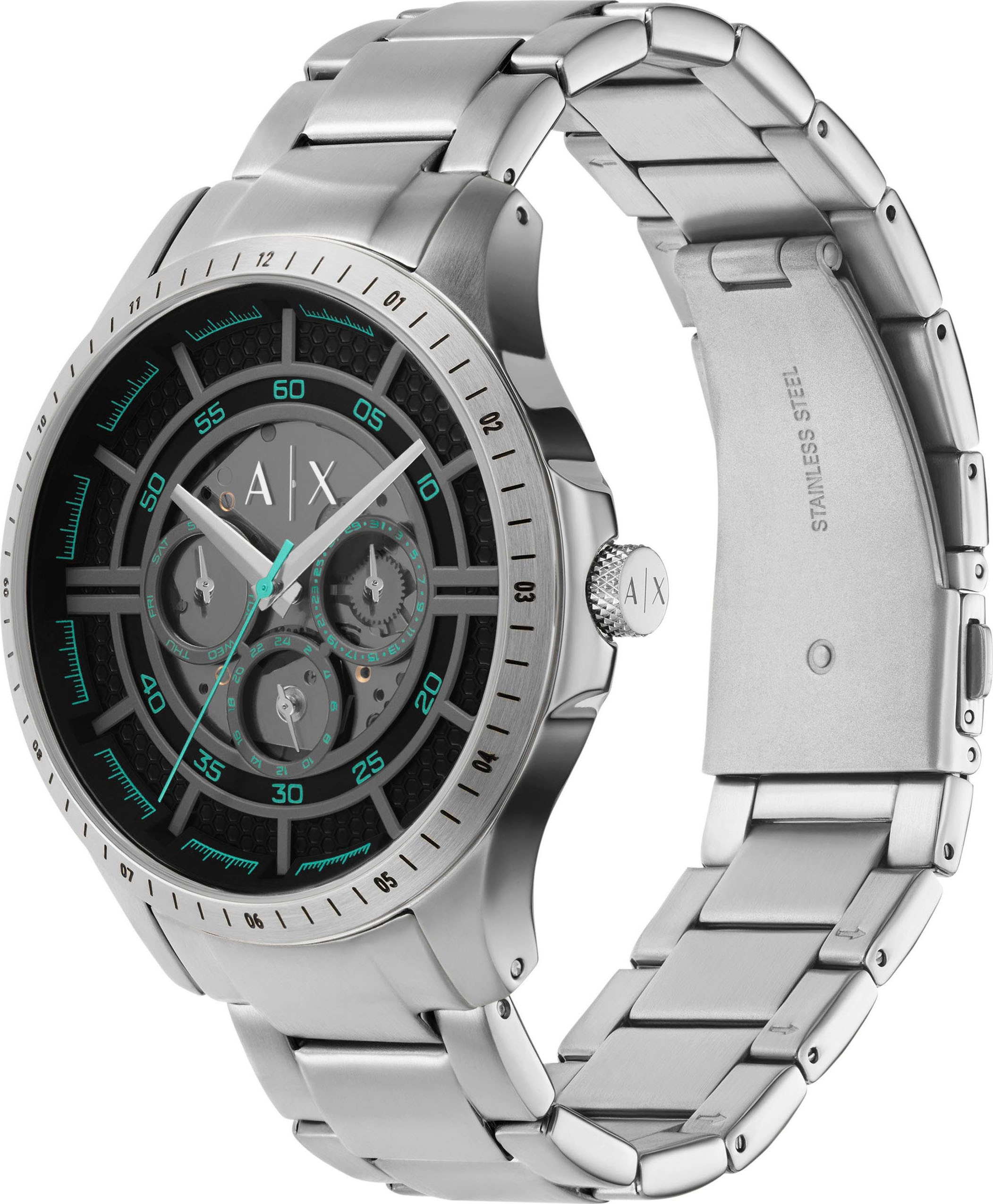 ARMANI EXCHANGE Multifunktionsuhr, Armbanduhr, Herrenuhr, Edelstahlarmband, analog, Tag, Wochentag