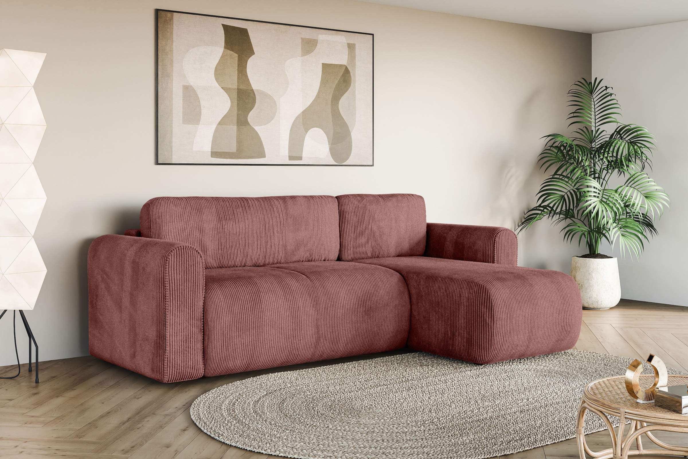 INOSIGN Ecksofa »Zacharia wahlweise Schlafsofa mit Bettkasten, B/T/H 250/166/86 cm«, L-Form mit Wellenunterfederung, Recamiere beidseitig montierbar