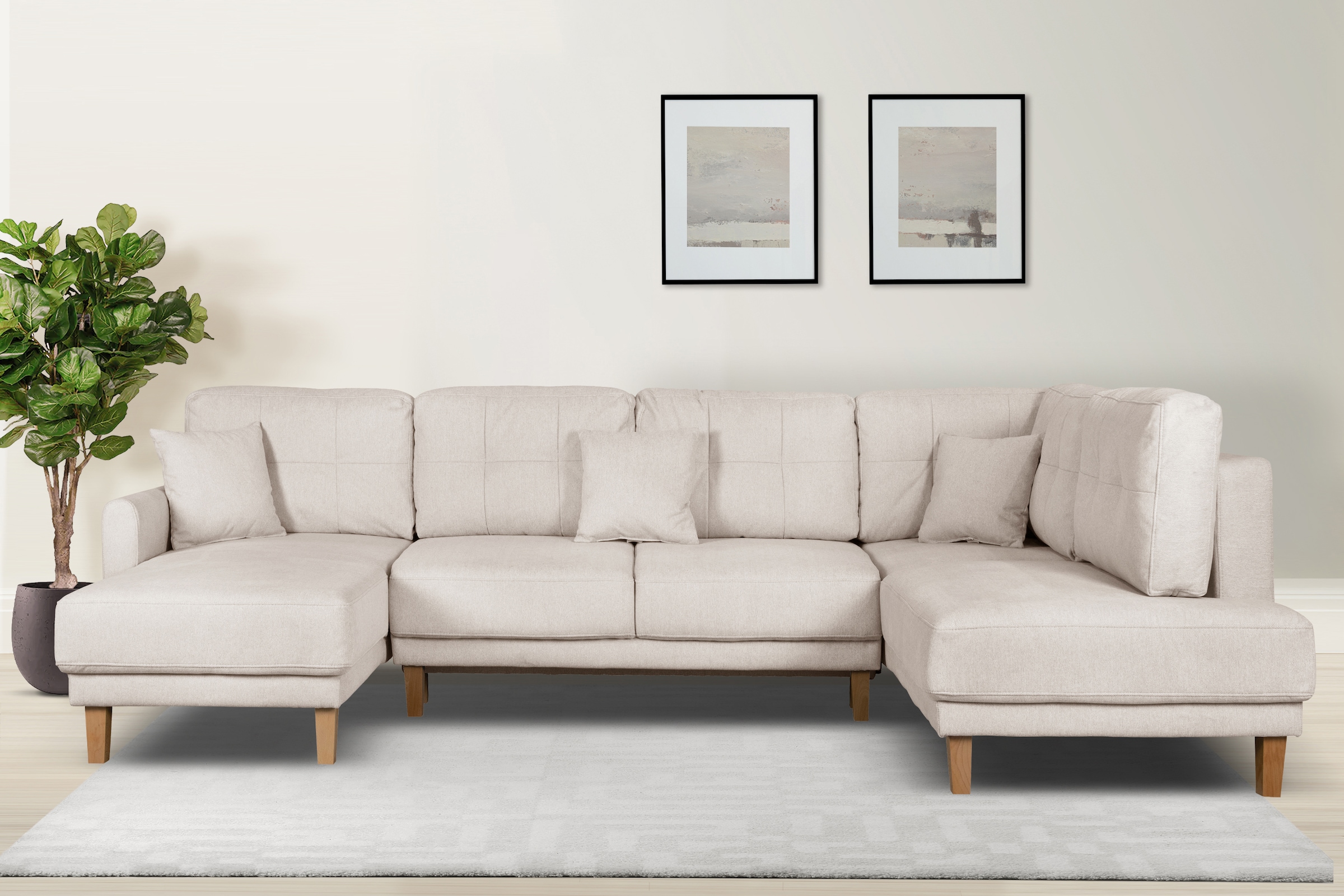 OTTO home Wohnlandschaft "TRIPLO U-Form wahlweise mit Schlaffunktion, B/T/H: 310/192/90 cm" Schlafsofa, auch mit Bettkasten, Steppung im Rückenkissen
