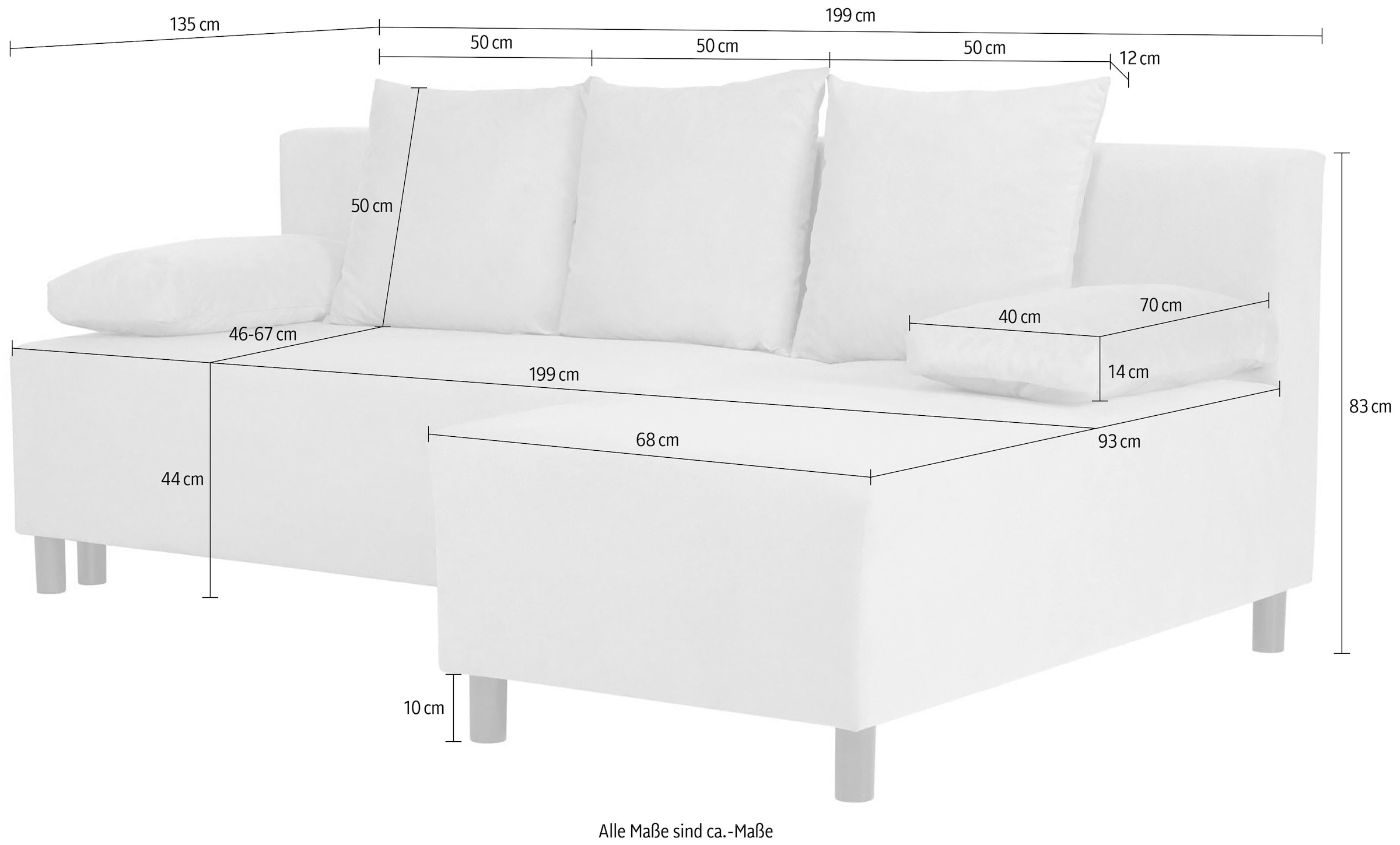 INOSIGN Ecksofa »IWALANI, Schlafsofa mit Bettkasten, Recamiere beidseitig montierbar«, L-Form, B/T/H 199/135/83 cm, Struktur weich & Velvet