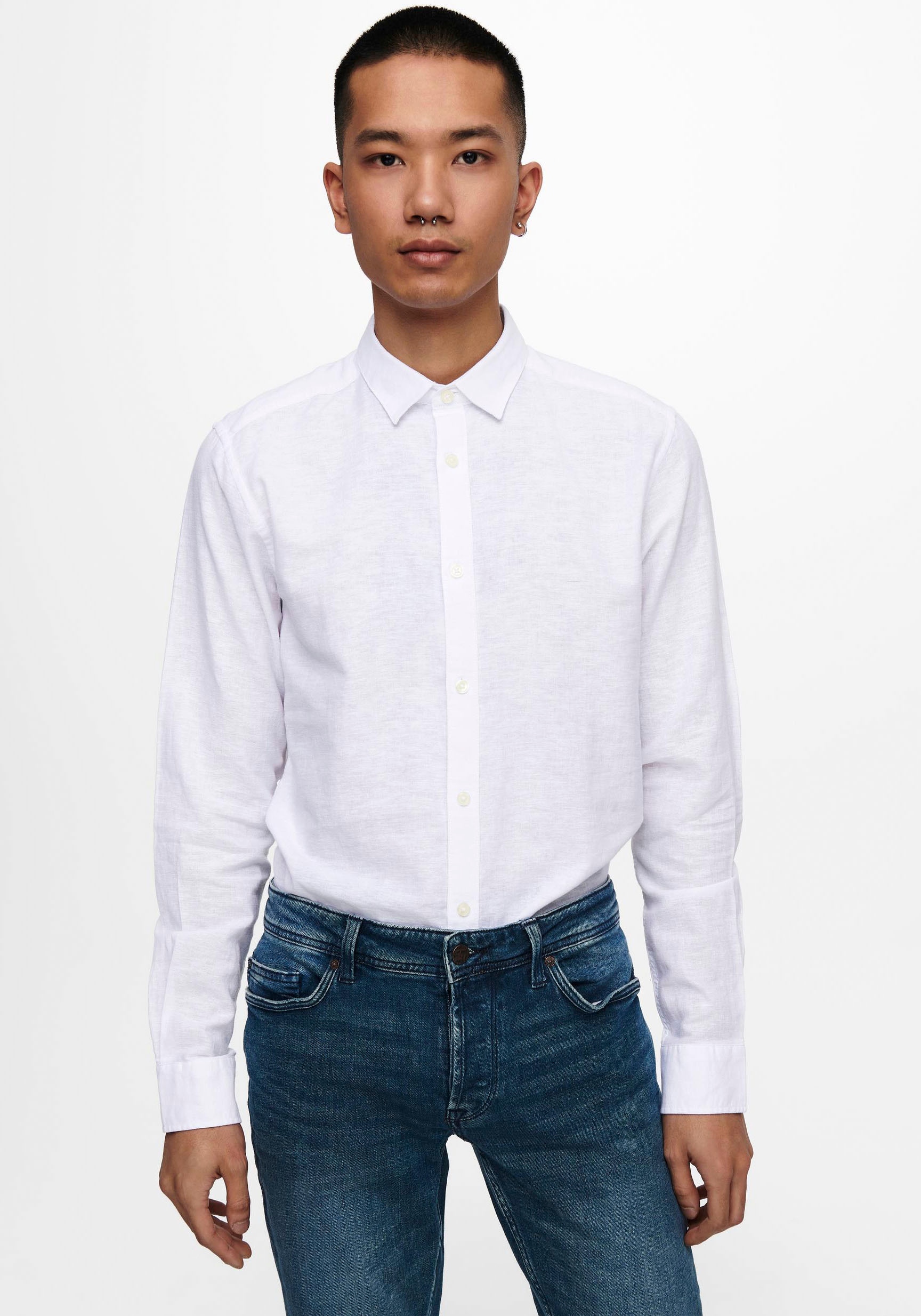 ONLY & SONS "ONSCAIDEN LS SOLID LINEN SHIRT NOOS" günstig online kaufen