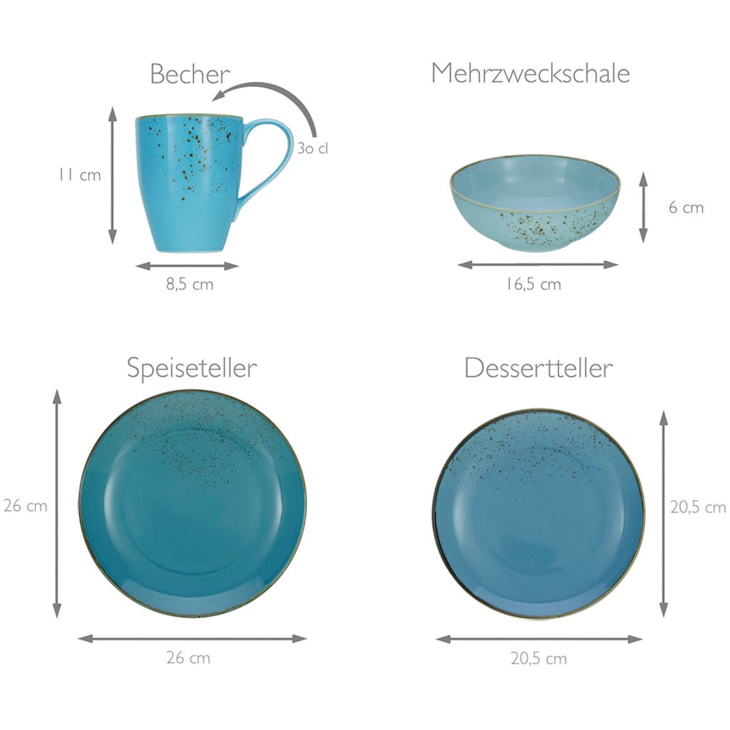 CreaTable Kombiservice »Geschirr-Set NATURE COLLECTION Aqua«, (Set, 16 tlg., Kaffeeservice und Tafelservice im Set, für 4 Personen)