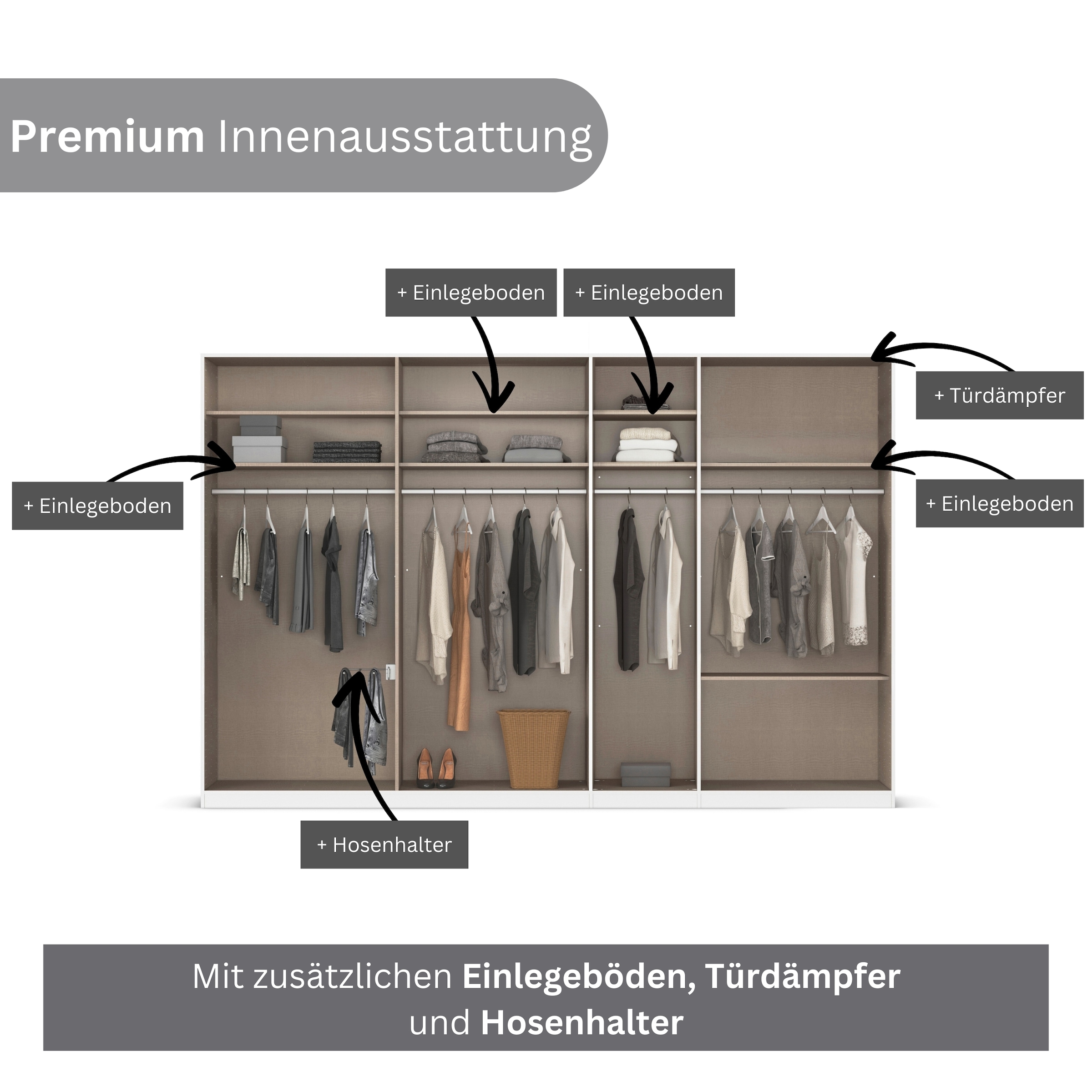 rauch Kleiderschrank »Drehtürenschrank Schrank Garderobe Wäscheschrank Schlafzimmer AVOLA«, (in 3 verschiedenen Ausstattungen BASIC/CLASSIC/PREMIUM), mit hochwertigen Stangengriffen in Schwarz aus Metall MADE IN GERMANY