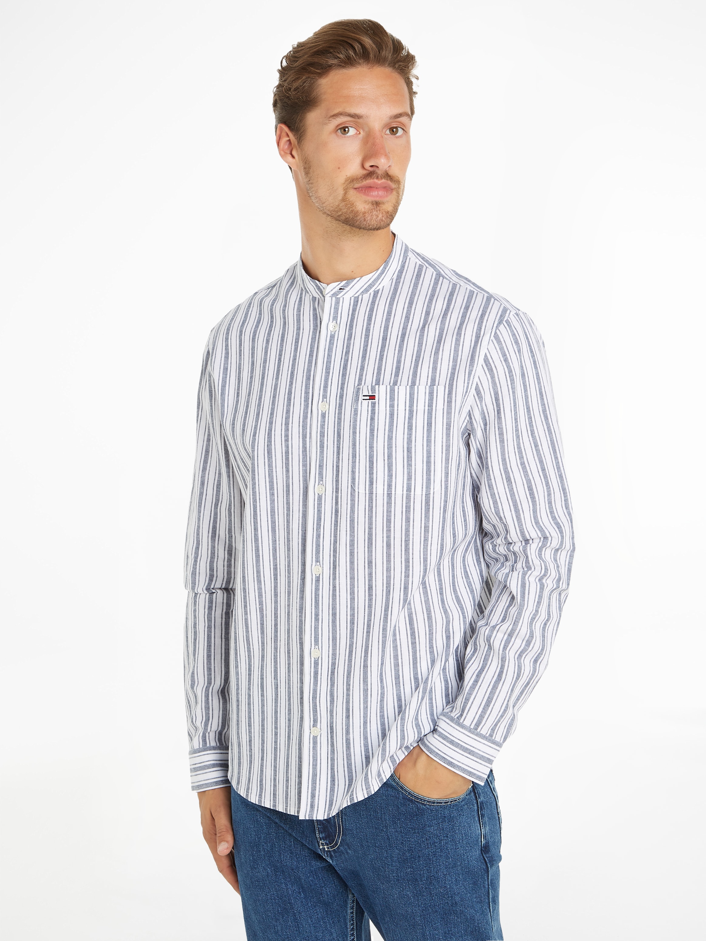 Tommy Jeans Langarmhemd "TJM MAO STRIPE LINEN BLEND SHIRT" günstig online kaufen