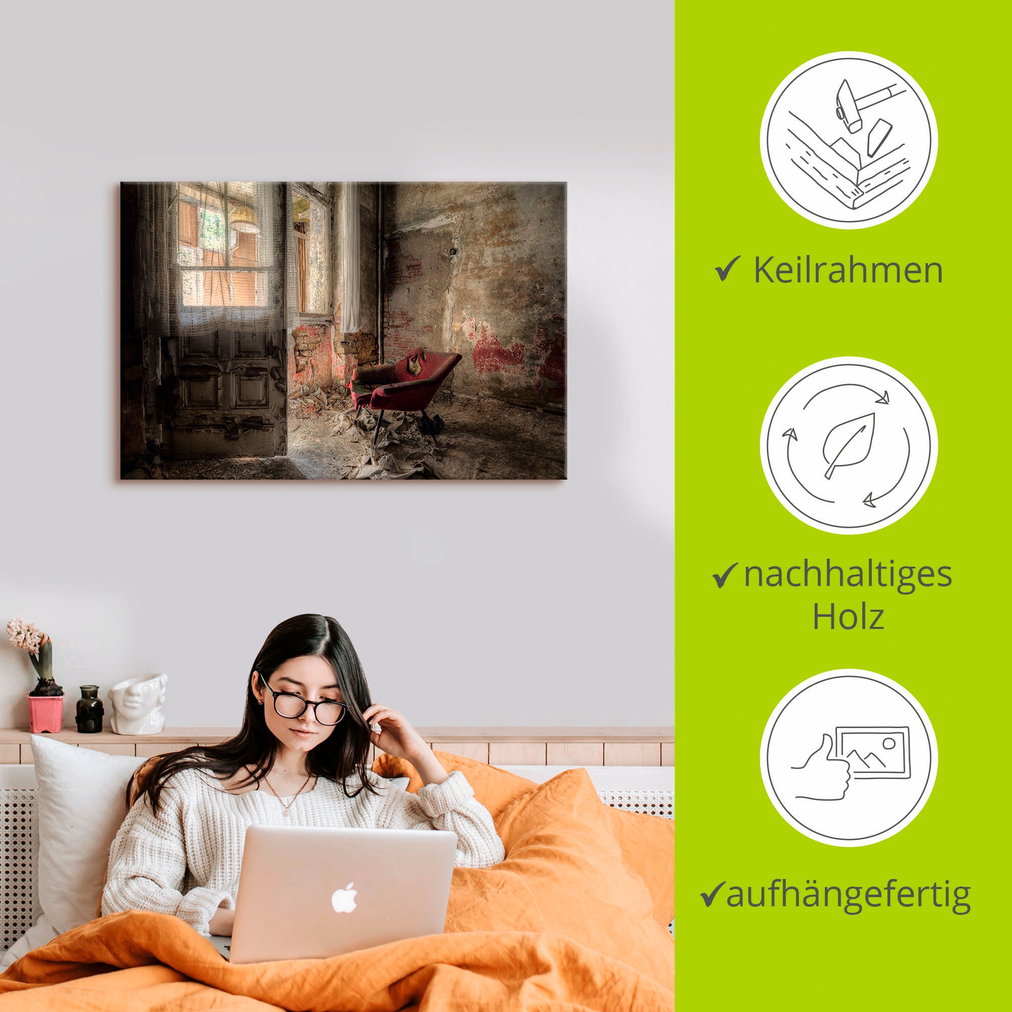 Artland Wandbild »Lost Place - roter Sessel I«, Innenarchitektur, (1 St.), als Alubild, Outdoorbild, Leinwandbild, Poster, Wandaufkleber