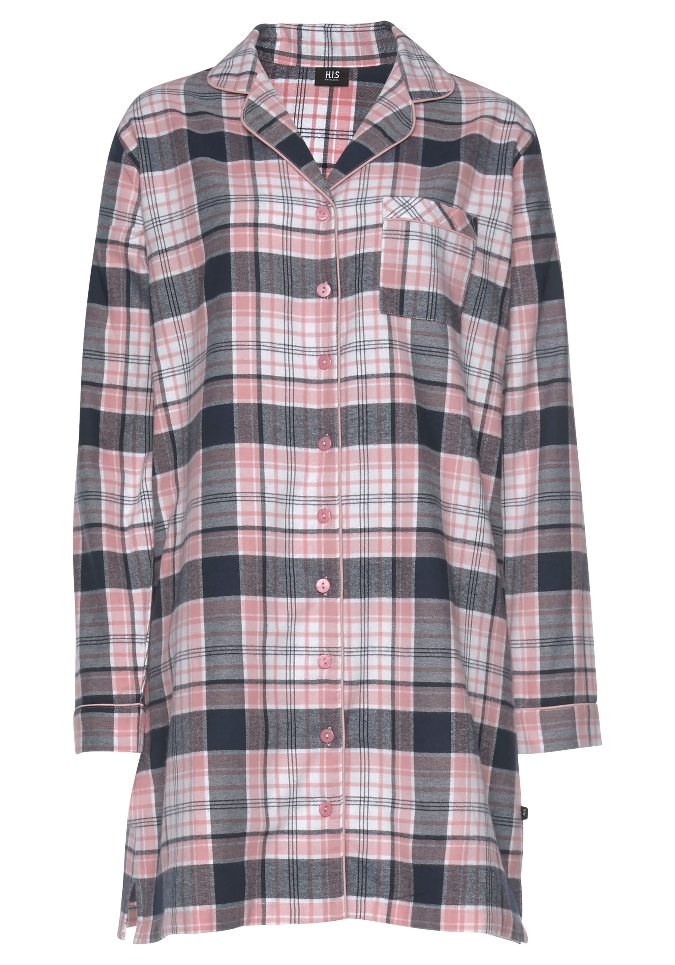 H.I.S Nachthemd Brusttasche aus Flanell im Karo-Design günstig online kaufen