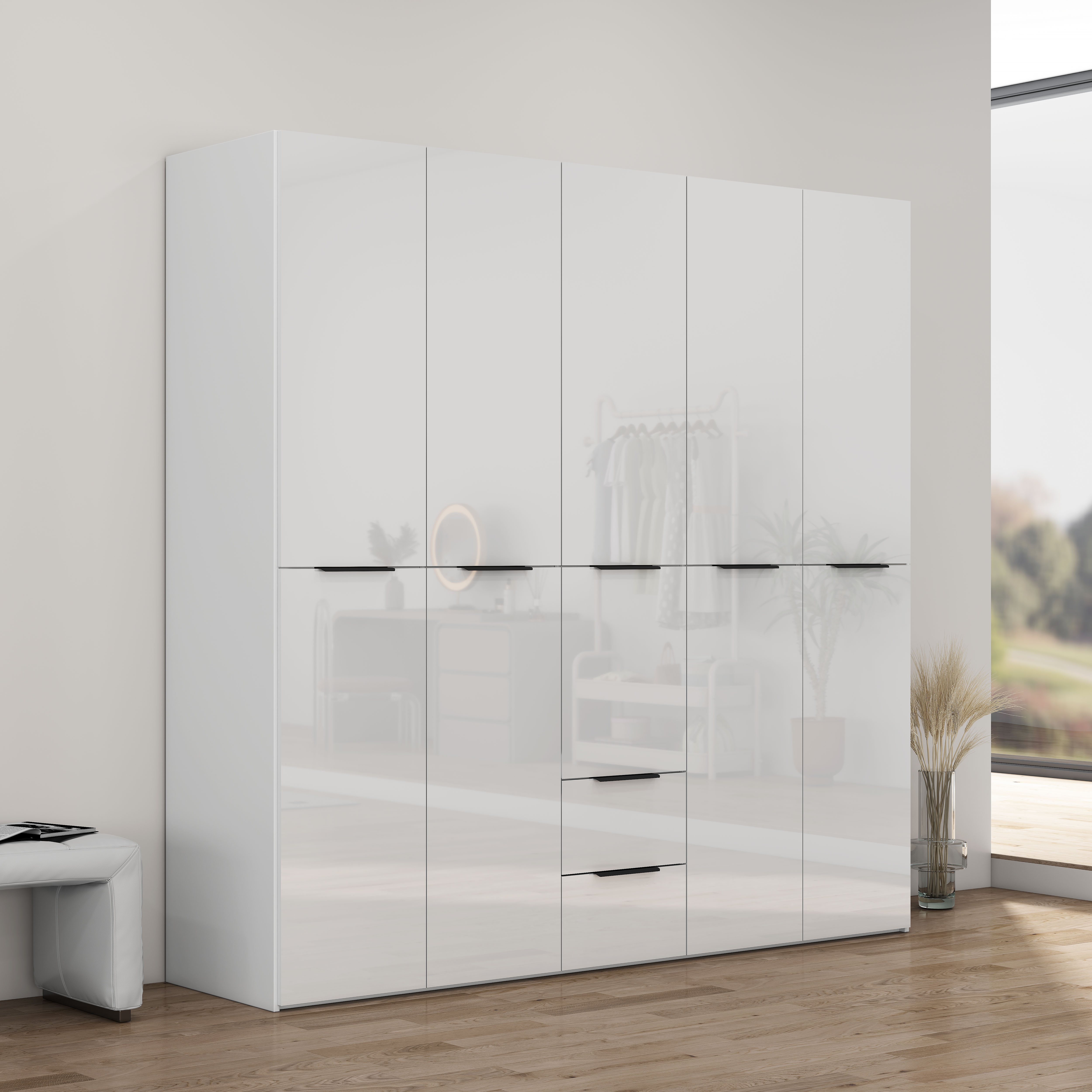 OTTO home Kleiderschrank "Skyller Schlafzimmerschrank mit 5 Türen" Drehtürenschrank mit perfekter Innenausstattung, Breite 2,02cm