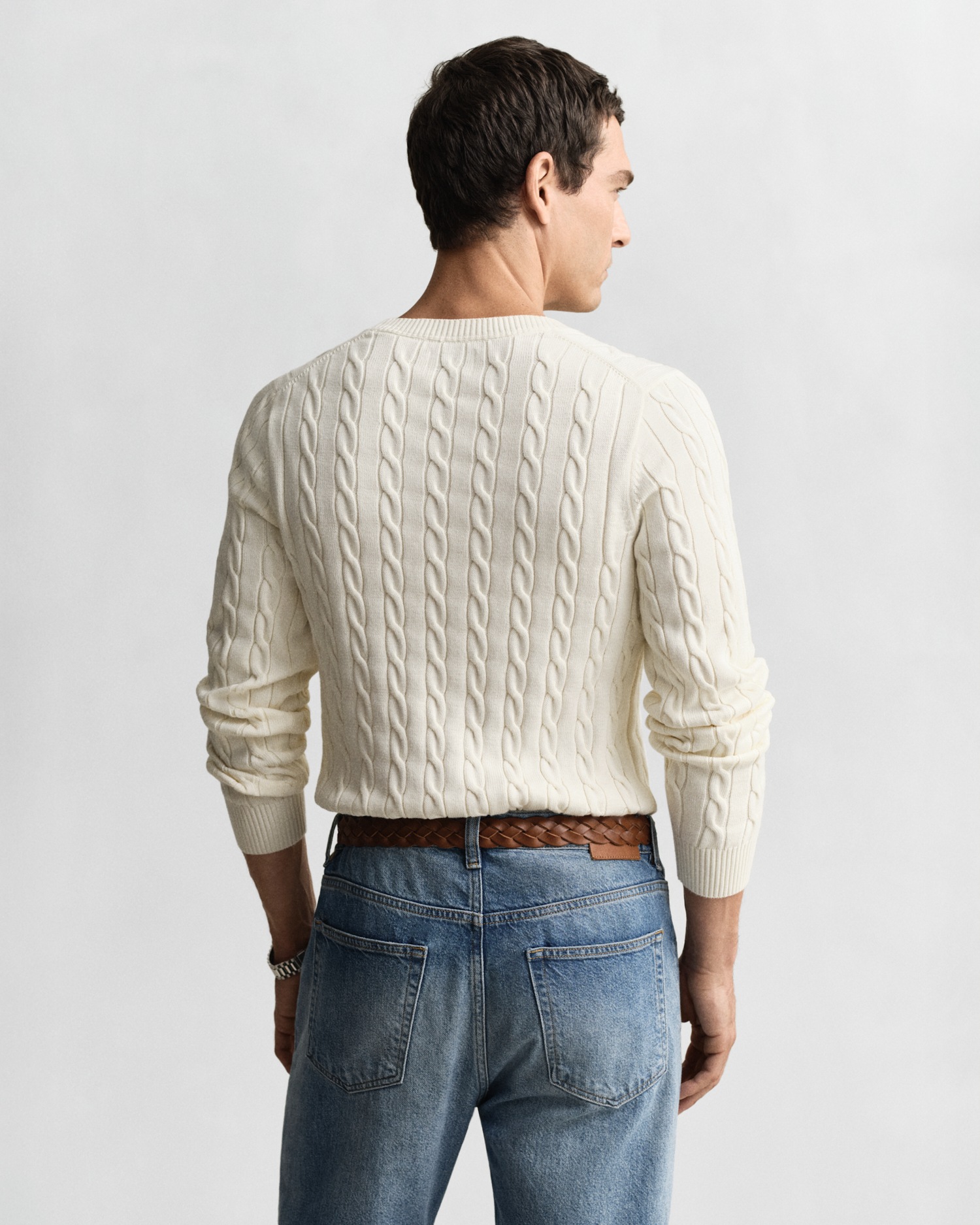 Gant Strickpullover »COTTON CABLE C-NECK« mit Wappen-Logostickerei auf der Brust