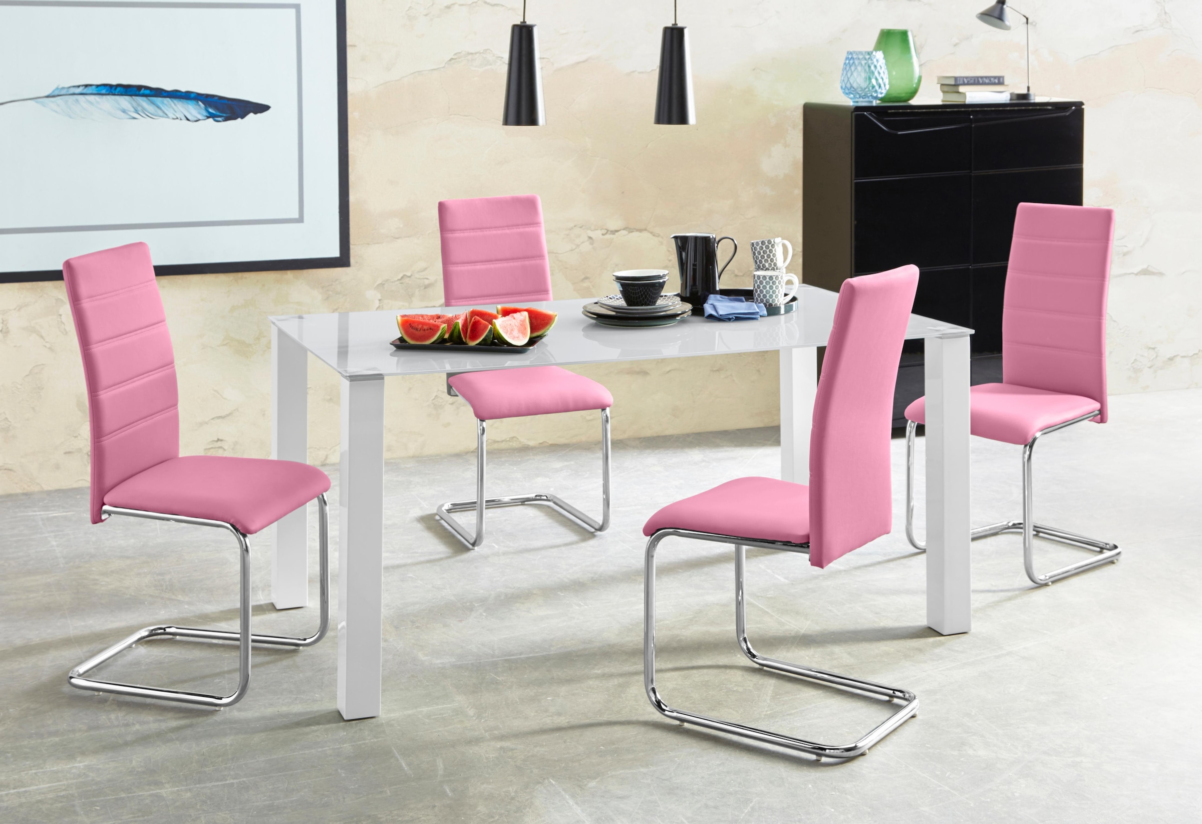 INOSIGN Essgruppe "Normadora" Set, 5 Stk. tlg. mit Glastisch, Freischwinger günstig online kaufen
