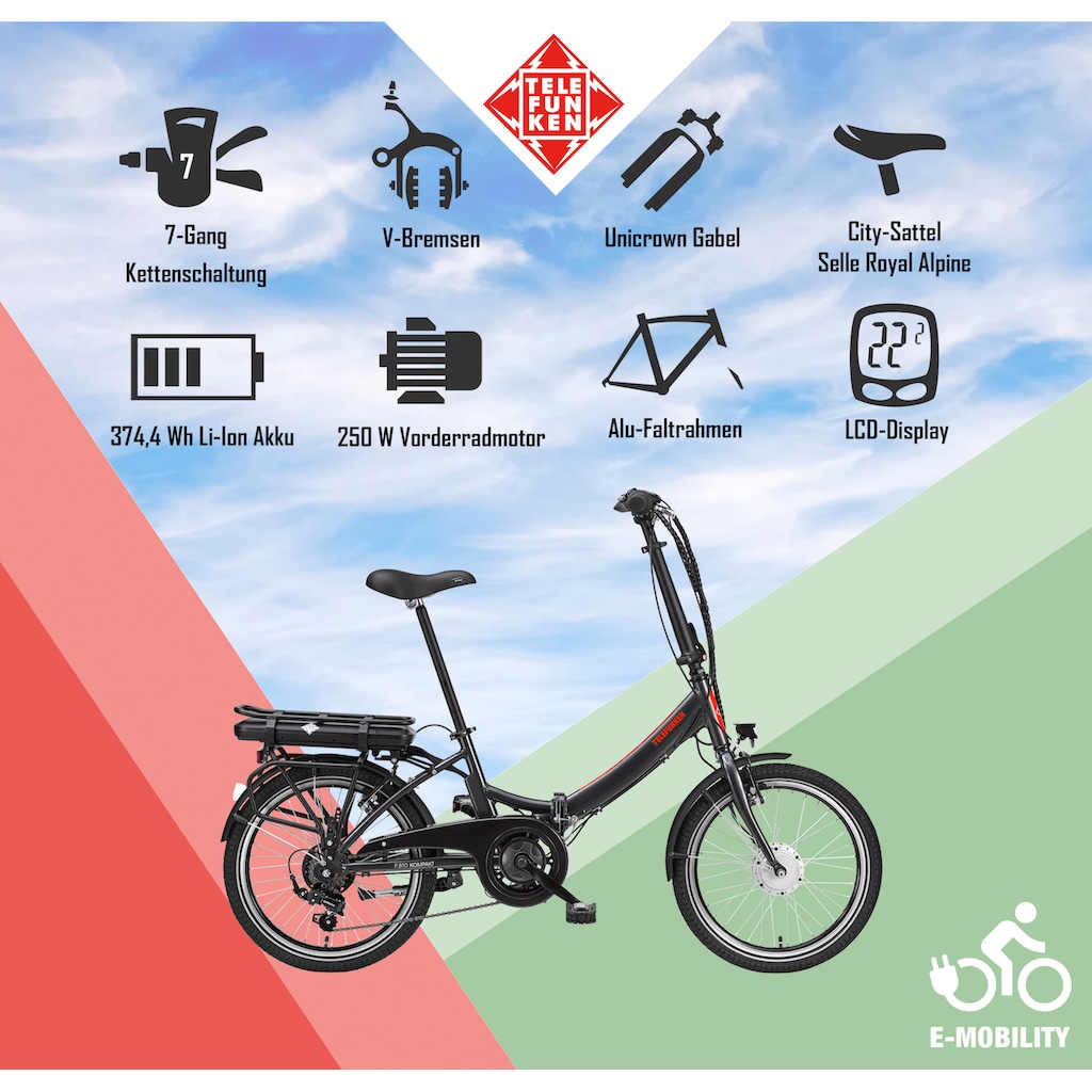 Telefunken E-Bike »Kompakt F810«, 7 Gang, Shimano, Shimano Tourney, Frontmotor 250 W