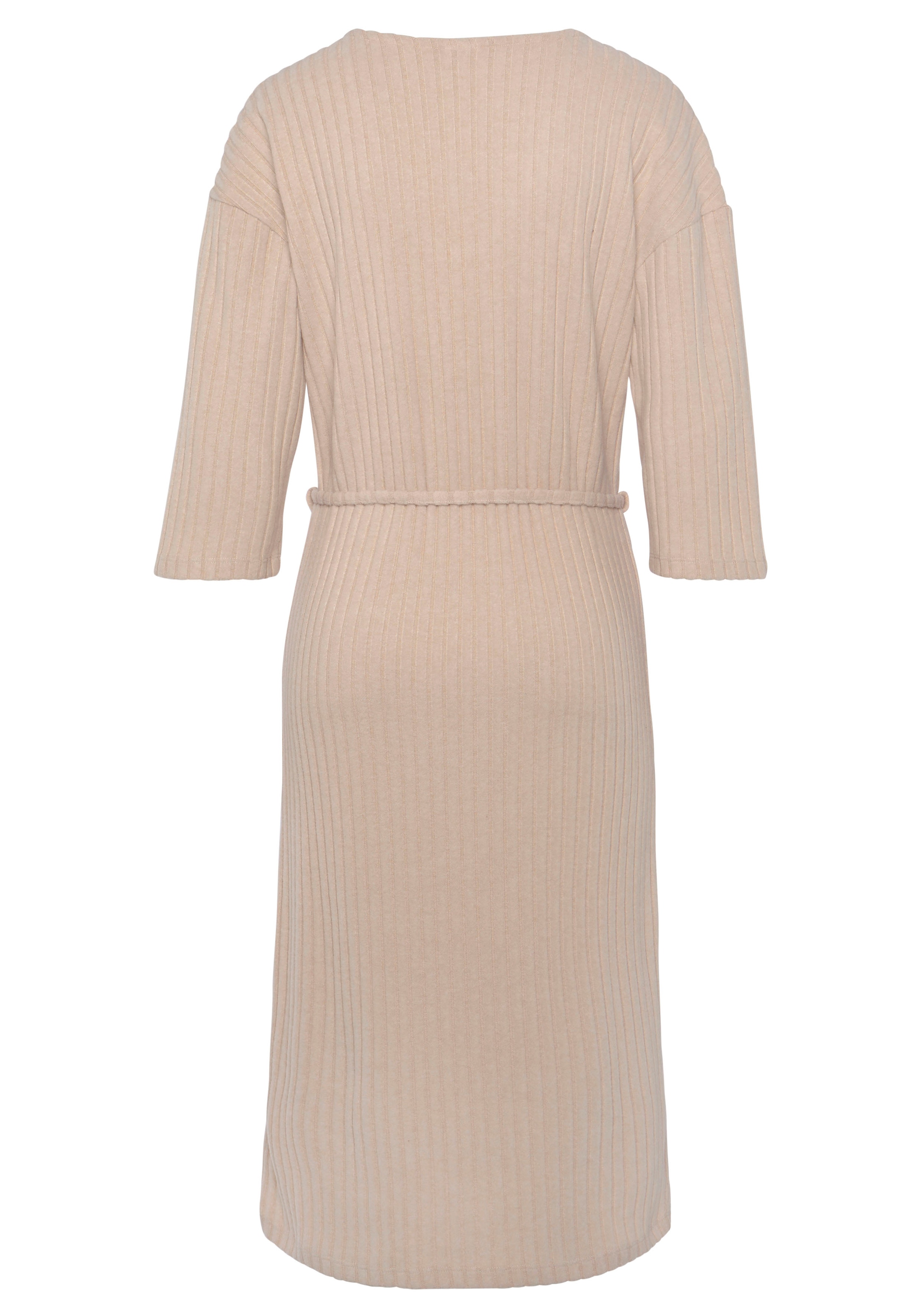 LASCANA Strickkleid Lounge-/ Rippkleid mit weiten Ärmeln und Taillenband, Loungewear