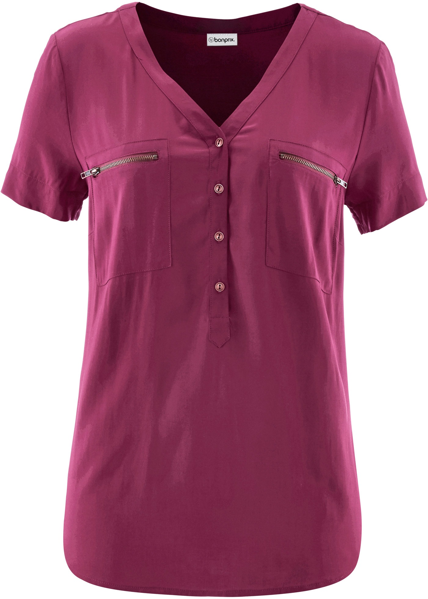 bonprix Kurzarmbluse mit kurzem Arm, aus Viskose, mit V-Ausschnitt, lockere Passform