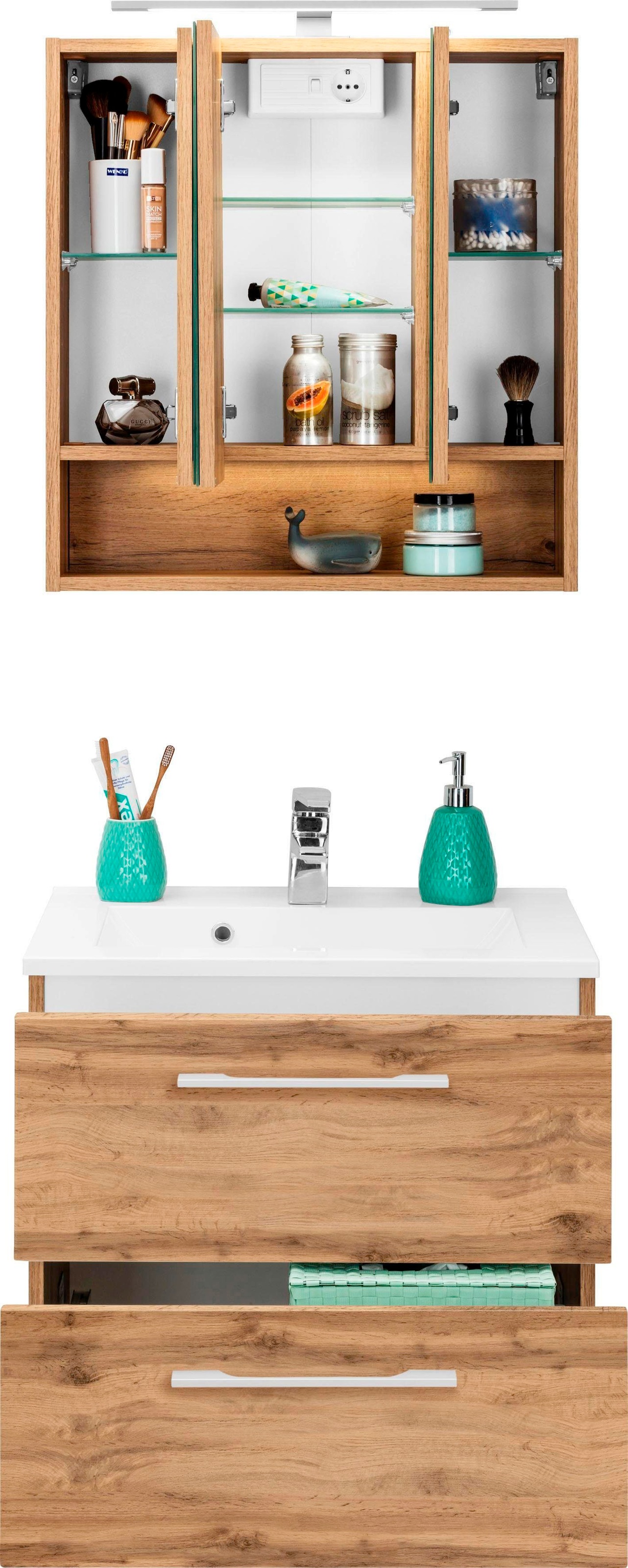 welltime Badmöbel-Set »Soria«, (2 St.), Waschtisch Breite 60 cm, Spiegelschrank