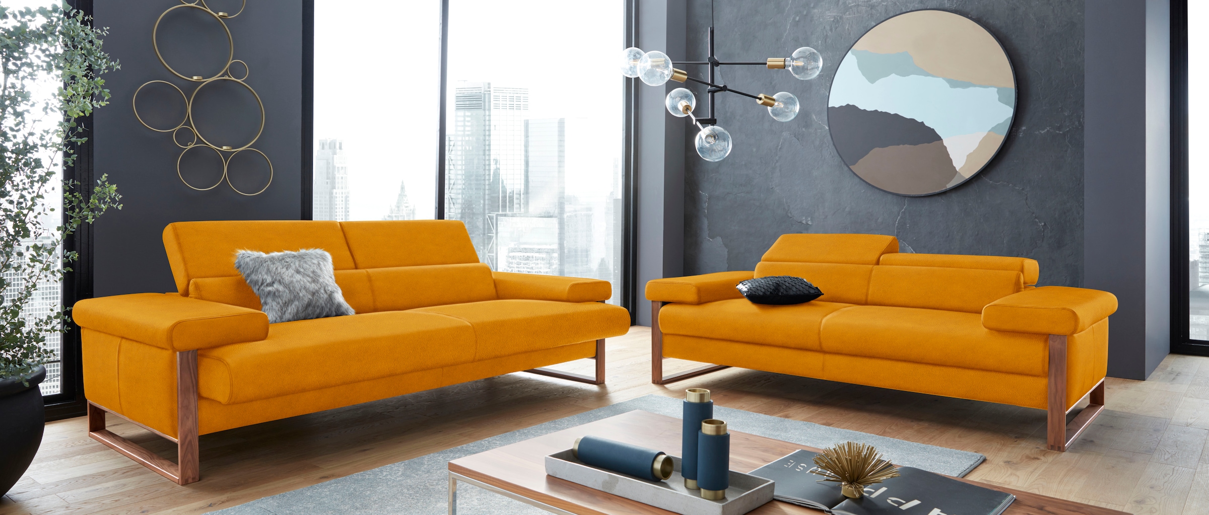 W.SCHILLIG 2,5-Sitzer »finn«, German Design Award 2016, Fußgestell Nussbaum natur, Breite 230 cm