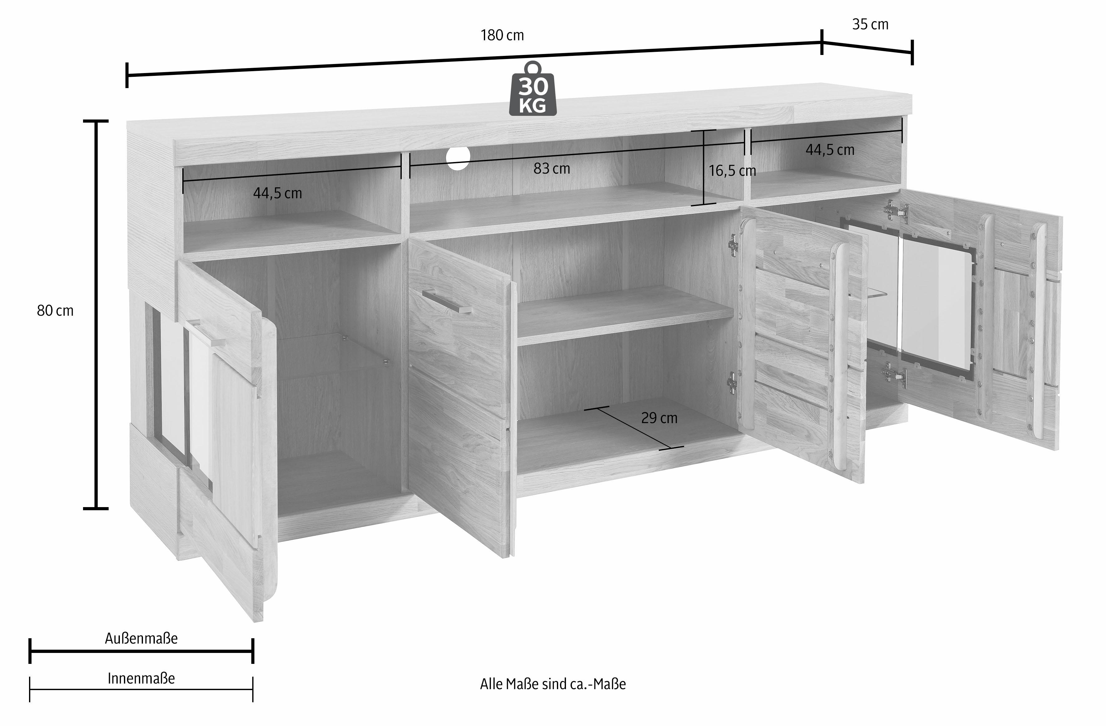 Thumbnail - Home affaire Sideboard "Ribe,180cm breit,Fronten Masivholz,9 Fächer,4 Türen", Holz massiv, Holzwerkstoff, Metall Griffe,...