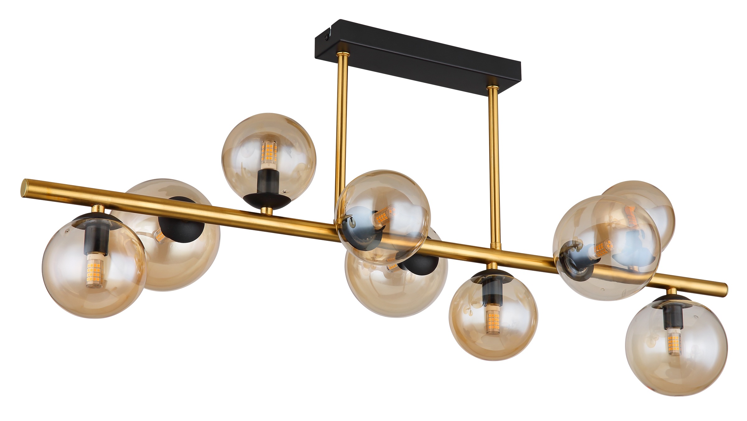 GLOBO LIGHTING Deckenleuchte »RIHA« G9 1 Stk. Warmweiß Deckenleuchte Schwarz/Messing, Amberglas, 5 Gläser, LED G9