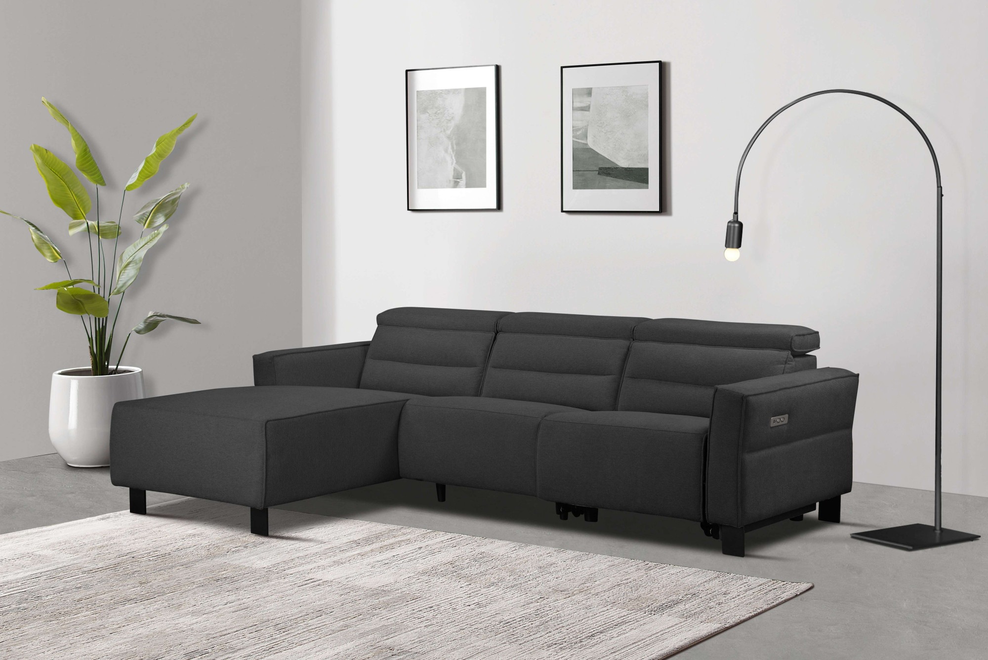 Places of Style Ecksofa »Carpari, L-Form, 263 cm, manuelle o. elektrische Relaxfunktion,«, USB A/C und Kopfteilverstellung