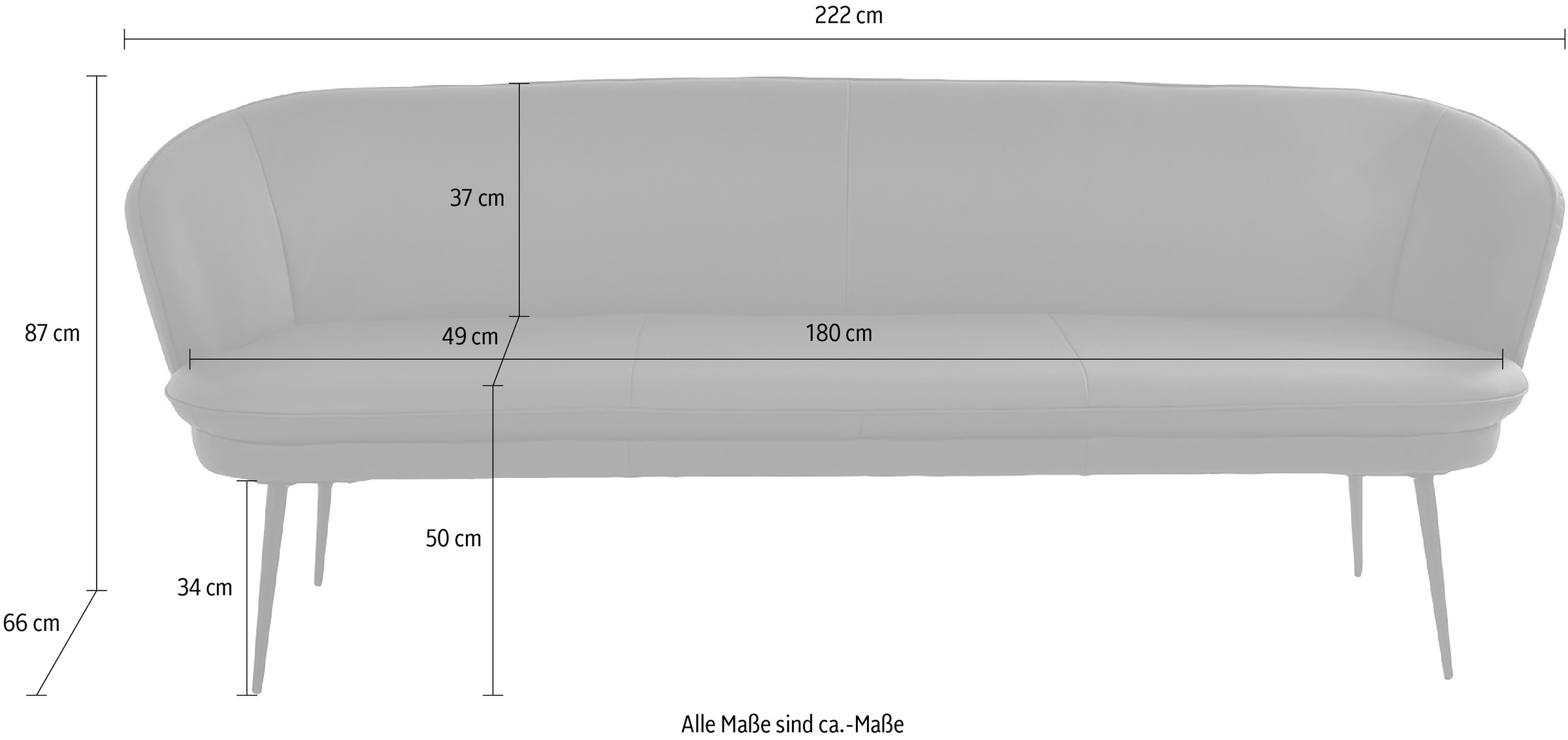 Polsterbank K+W KOMFORT & WOHNEN "ZOOM", beige (sand 35), B:222cm H:87cm T:66cm, Sitzbänke, Polsterbank, 3-Sitzer Polsterbank mit dekorativen Keder 3