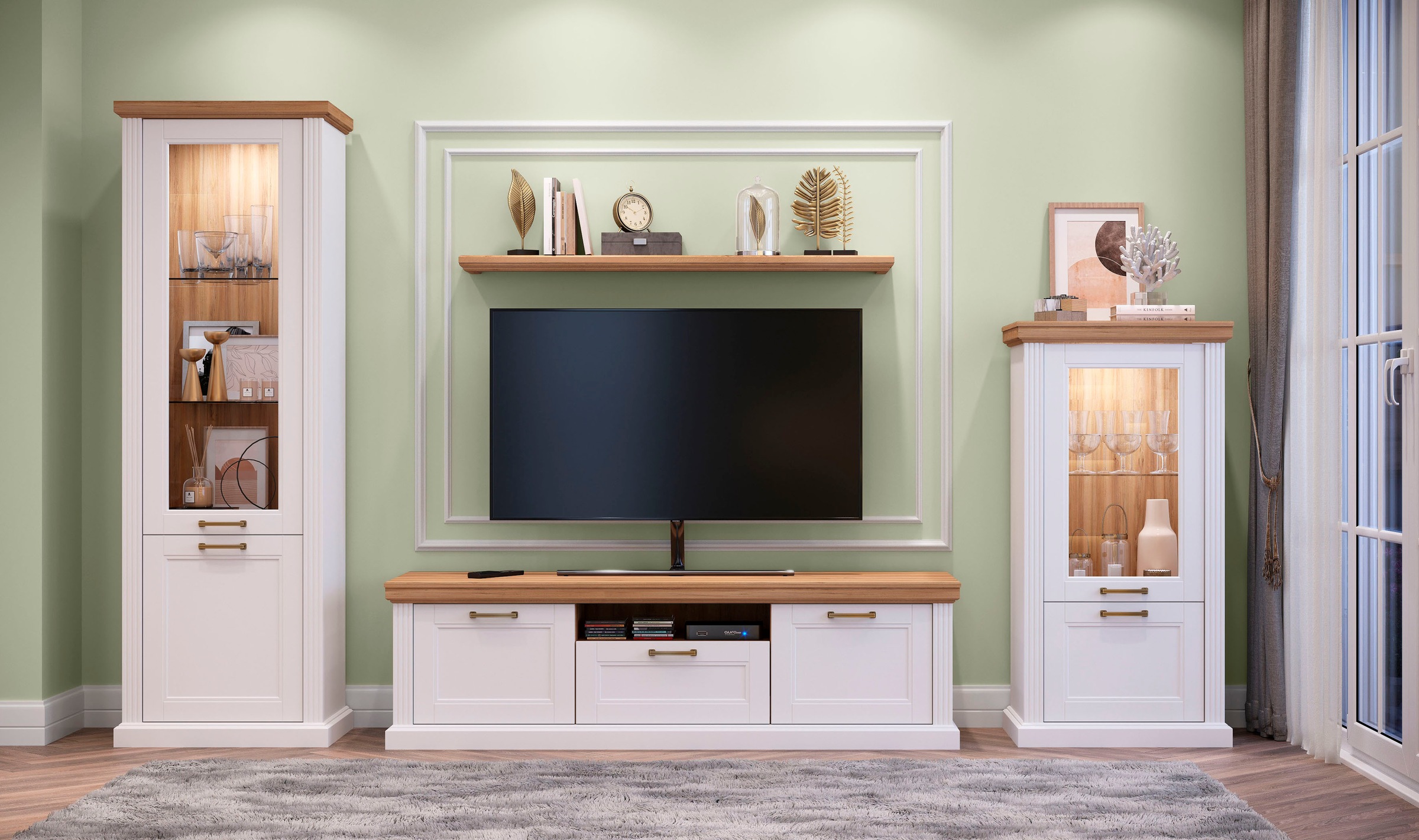 Thumbnail - Home affaire Vitrine "Tara", (H/B/T): 200/66/48cm), lackiert mit wasserbasiertem UV-Lack, Soft-Close-Funktion
