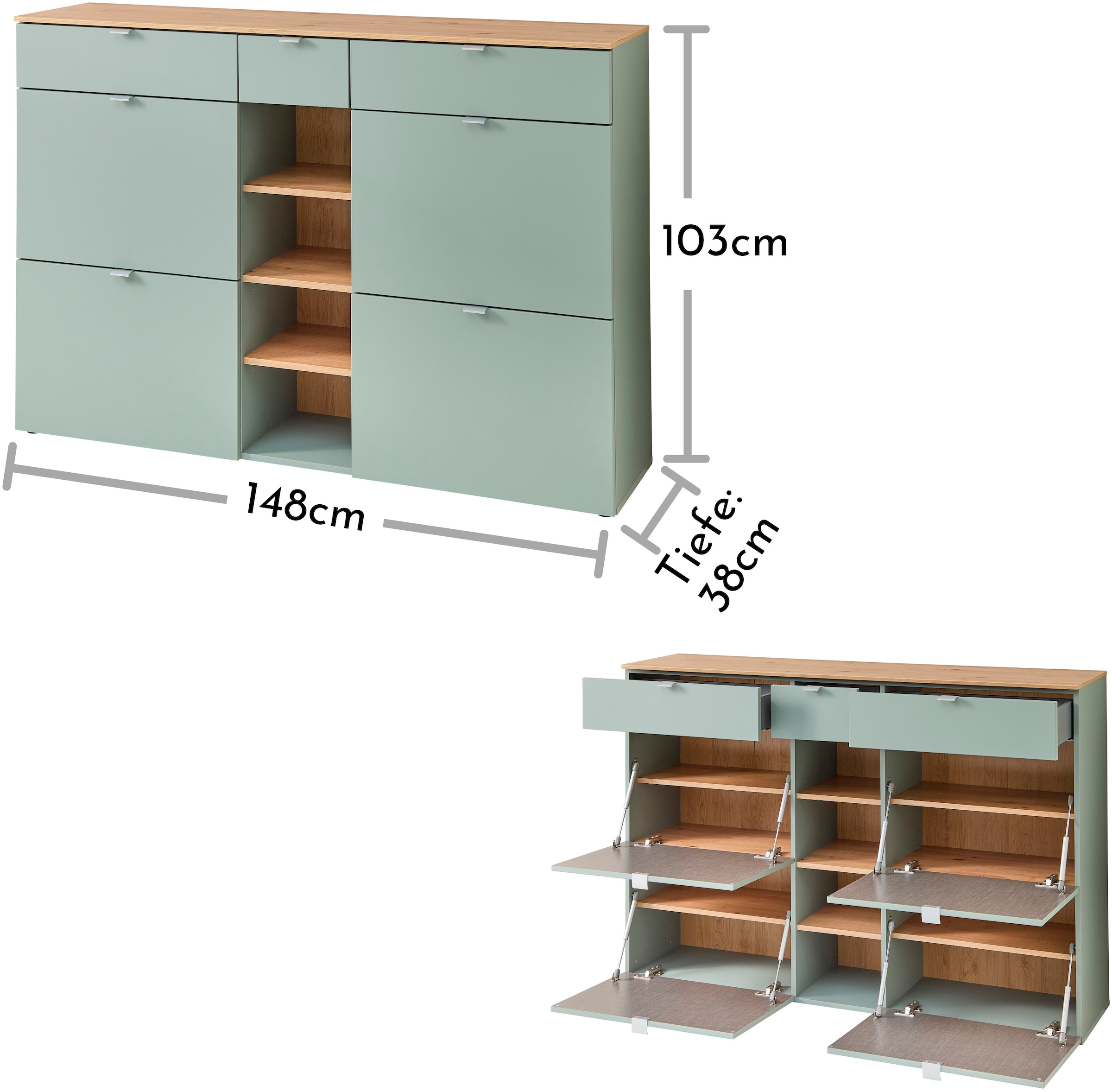 Innostyle Schuhschrank »Bari Schuhschrank mit Schubkästen, BxHxT 7148x103x38 cm«, (1 St.), 4 Klappen, 12 Fächer, Softclose, ABS Kantenschutz