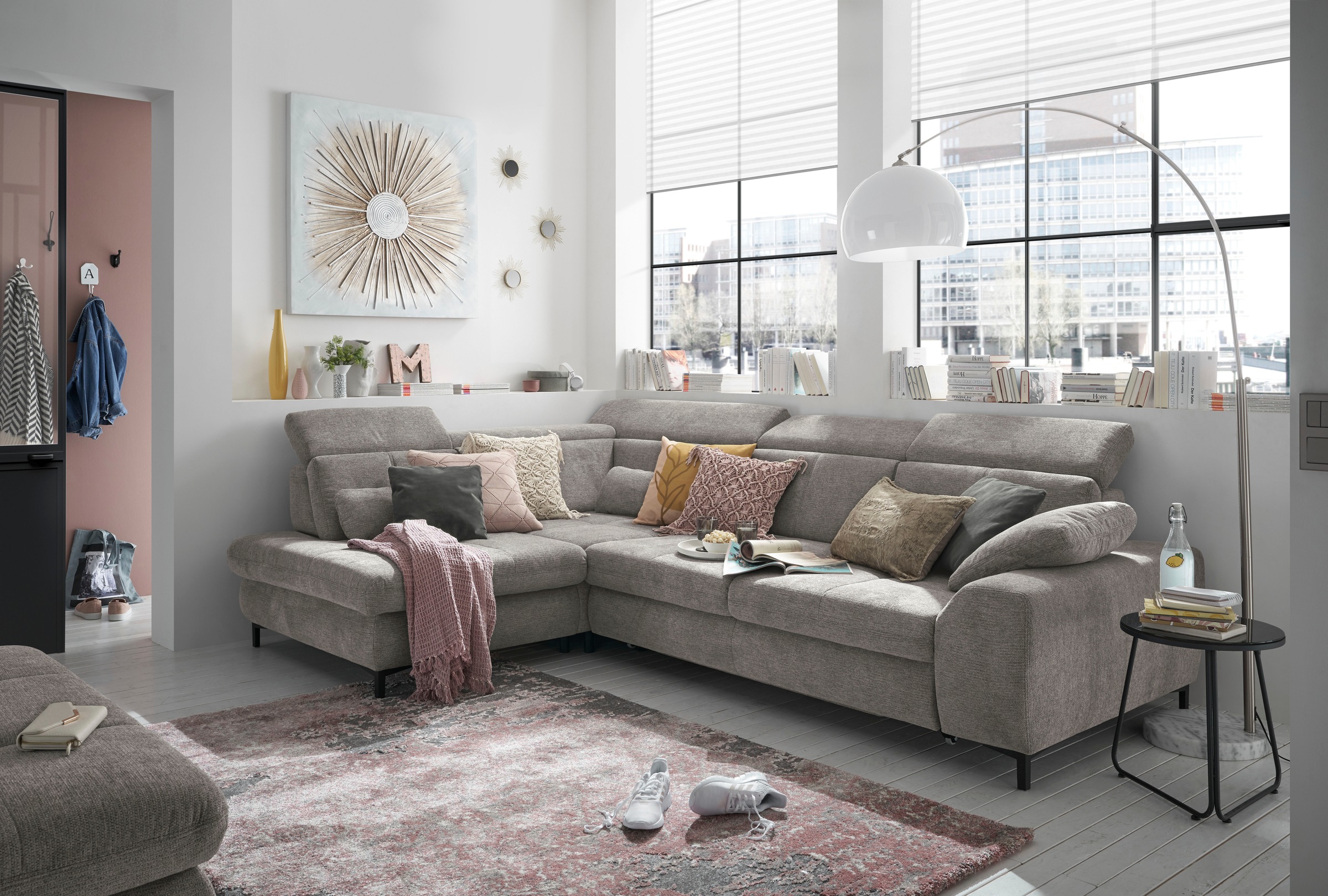 set one by Musterring Ecksofa »SO 3400 Sitzhöhe 47cm oder 49cm, Sitztiefe verstellbar, B/T 317/220 cm«, Kaltschaumpolsterung, Flachgewebe, whlw. mit Funktionen, Sitzhöhe 47