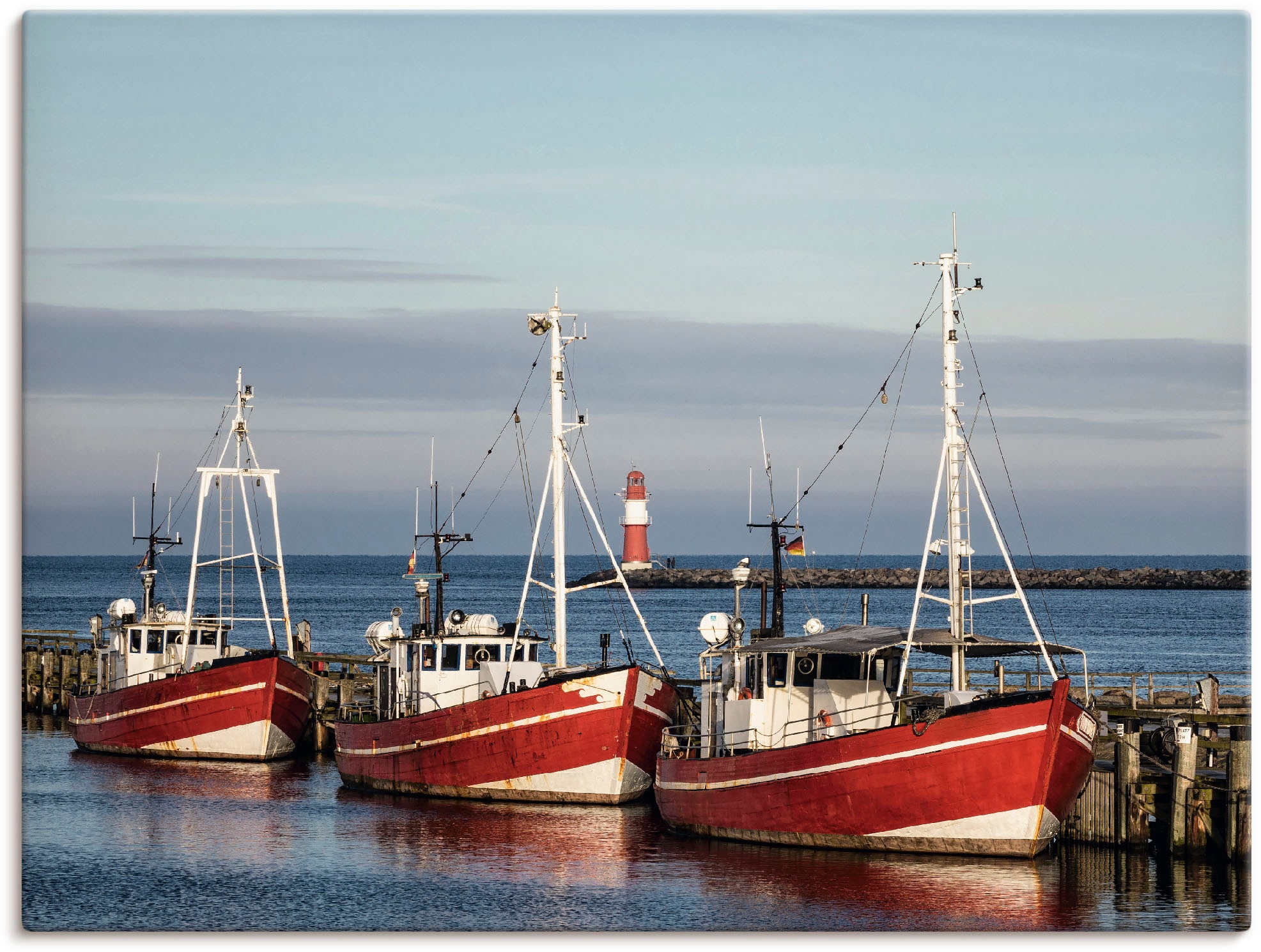 Artland Leinwandbild "Fischerboote und Mole in Warnemünde", Boote & Schiffe, (1 St.), auf Keilrahmen gespannt