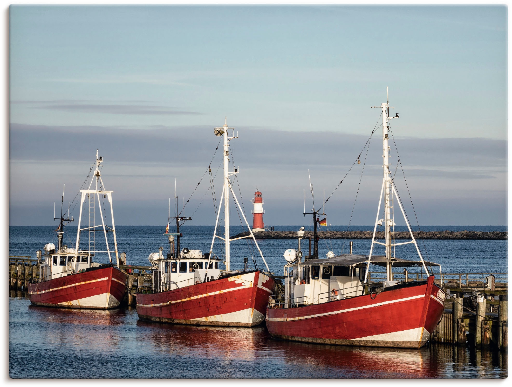 Artland Leinwandbild "Fischerboote und Mole in Warnemünde" Boote & Schiffe 1 Stk. tlg. auf Holzrahmen gespannt