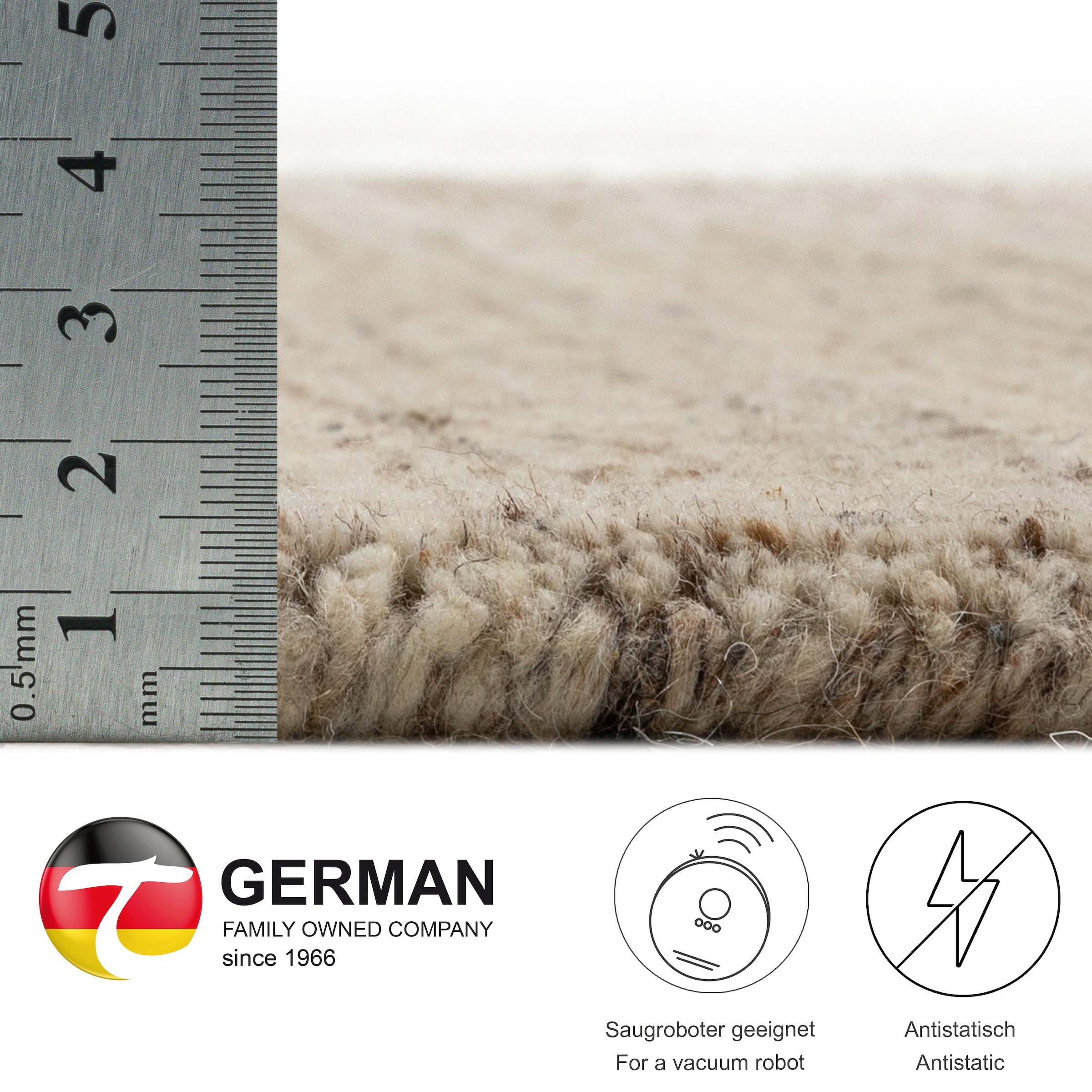 THEKO Wollteppich »Pure UNI«, rechteckig, 14 mm Höhe, Handwebteppich, meliert, reine Wolle, handgewebt
