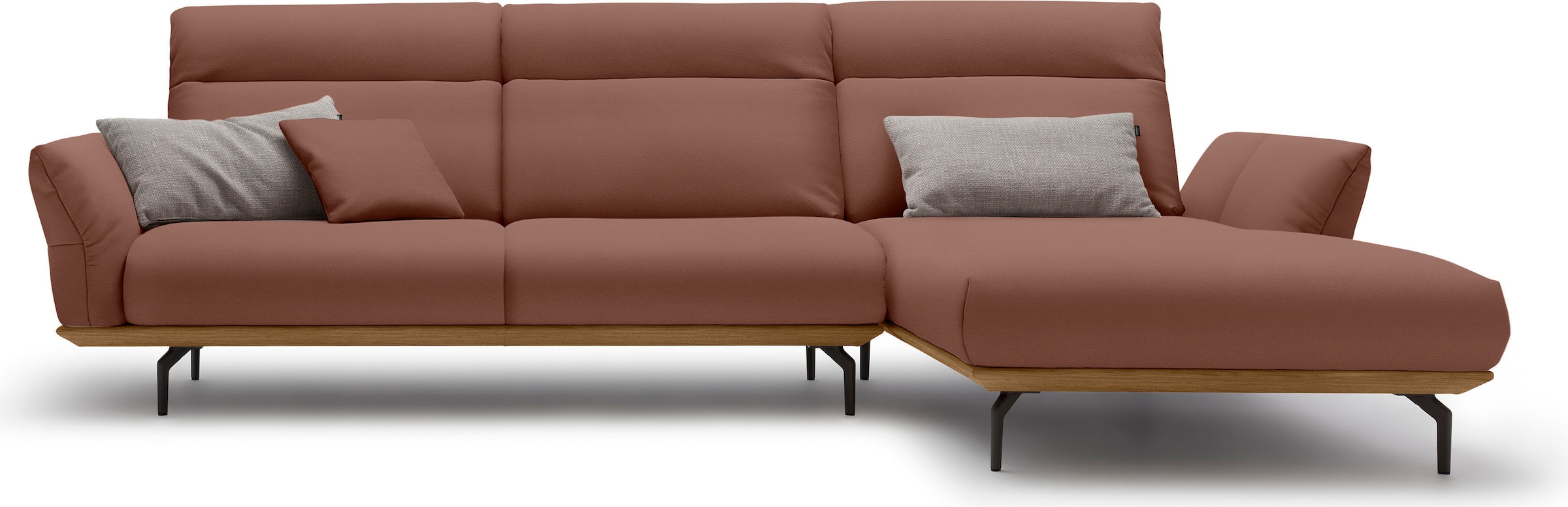 Creation BY ROLF BENZ Ecksofa "CR.460 Design-Sofa der Extraklasse, verstellbare Rückenlehne, L-Form" Sockel in Nussbaum, Winkelfüße in Umbragrau, Breite 318 cm