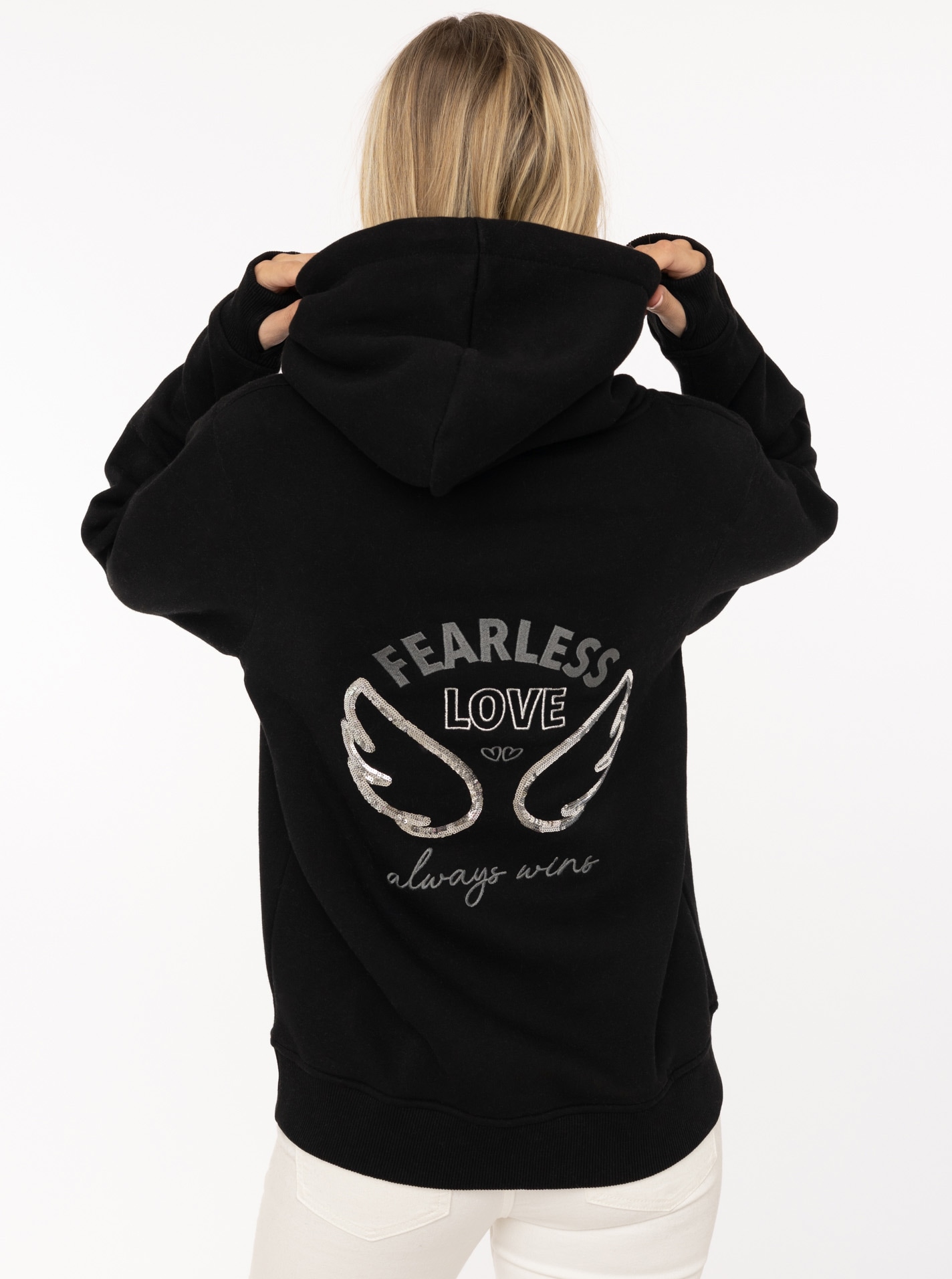 Zwillingsherz Hoodie »"Wings"«, glamouröse Stickerei mit Flügeln, Pailletten, glänzende Kordel
