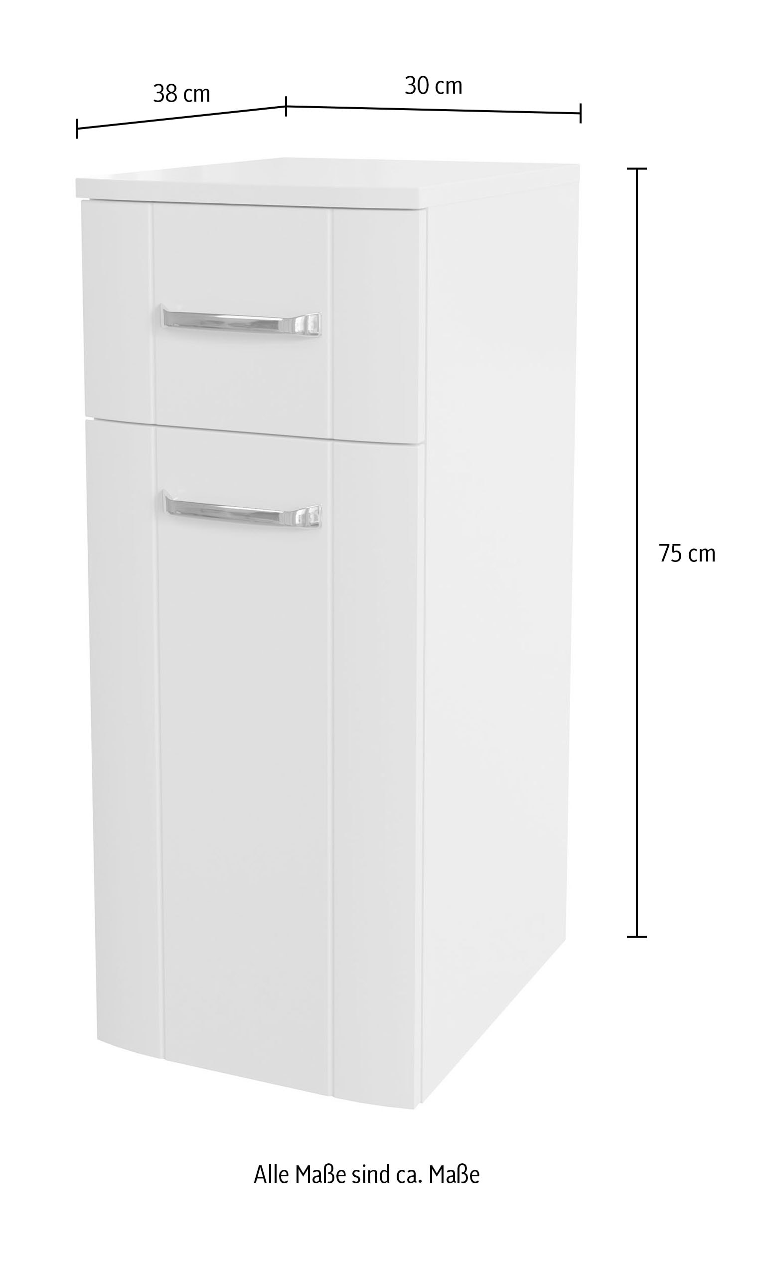 Saphir Unterschrank »Unterschrank Serie 3006 Badschrank 30 cm breit, 1 Tür und 1 Schublade«, Badezimmerschrank mit 1 Glas-Einlegeboden, 75 cm hoch, 38 cm tief