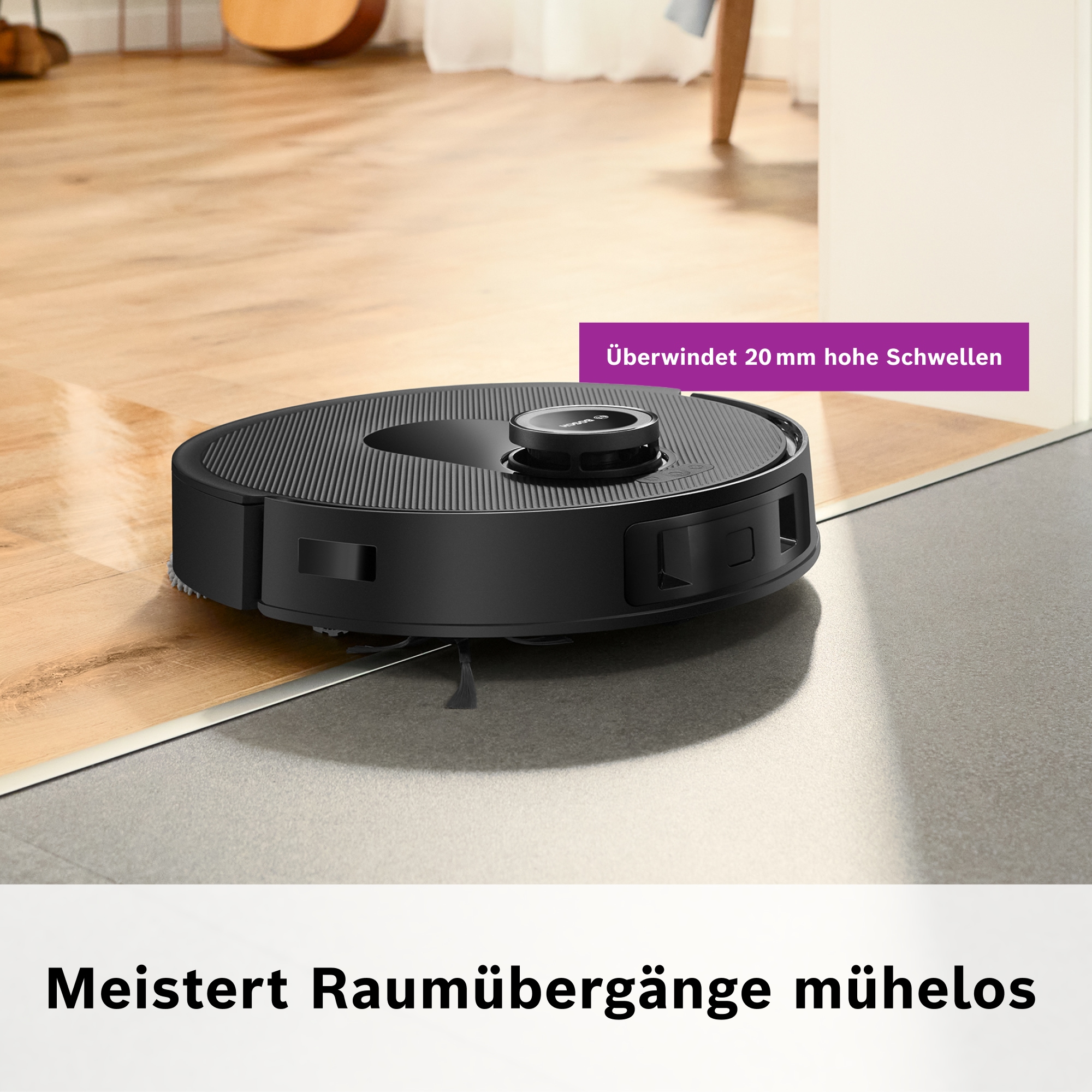 BOSCH Saugroboter »Spotless Max BCRDW3B, rotierende Wischpads, 70°C Selbstreinigung«, Datensicherheit, 11.000 Pa Saugkraft, Absaugstation, Carbon Bürste