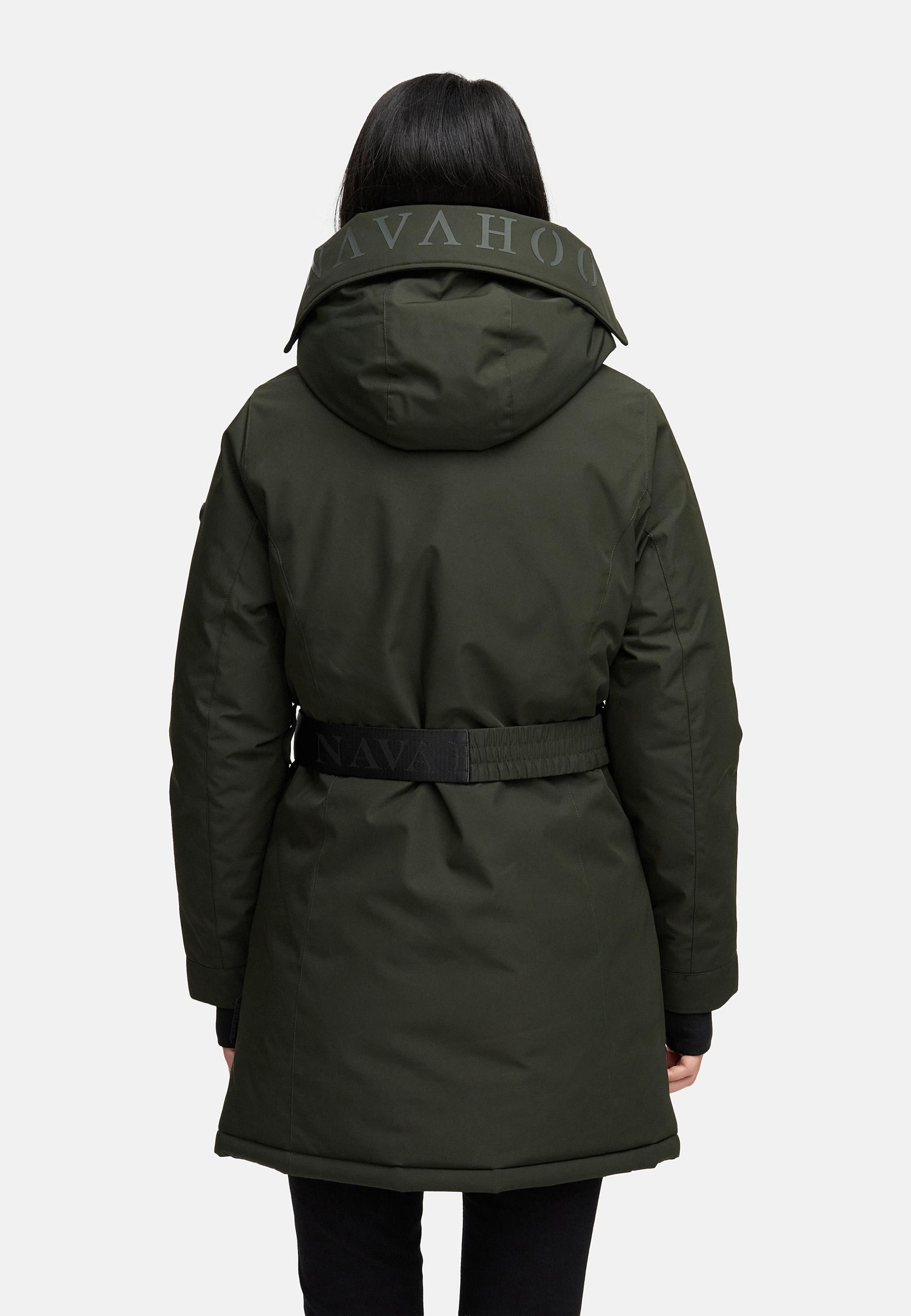 Navahoo Wintermantel »Frostkuss 14«, Warmer Damen Mantel mit abnehmbarer Kapuze und Taillengürtel