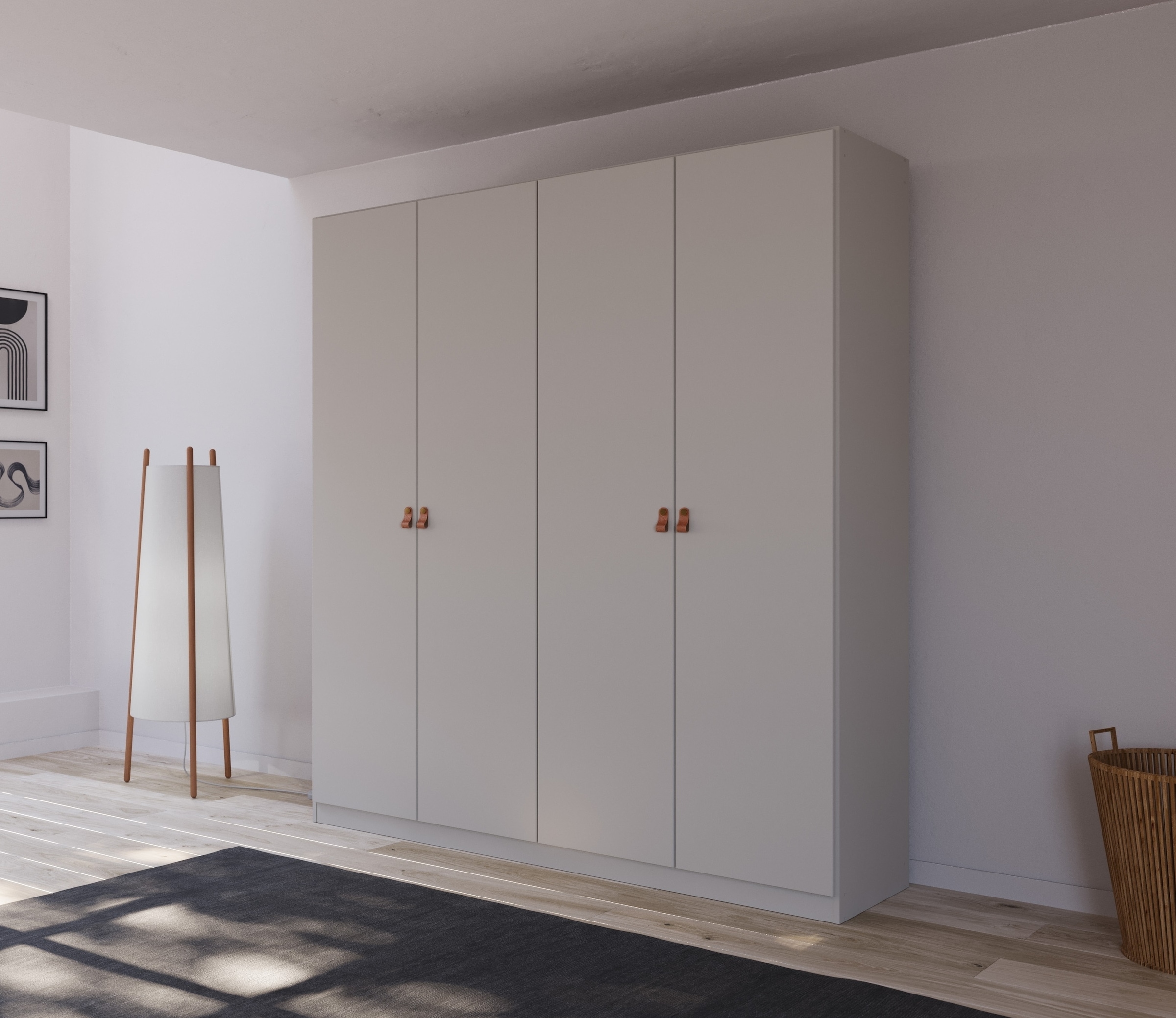 rauch Drehtürenschrank »Homey by Quadra Spin«, mit Grifflaschen aus weichem, cognacbraunem Leder