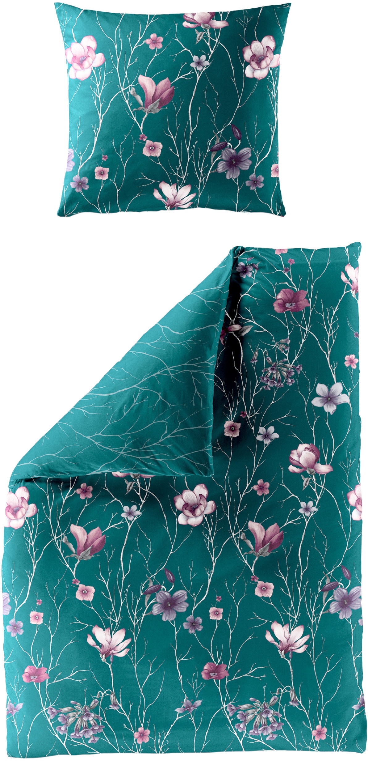 BIERBAUM Bettwäsche "Lilli" 2 Stk. Mako-Satin, 100 % Baumwolle, mit Blumen, günstig online kaufen