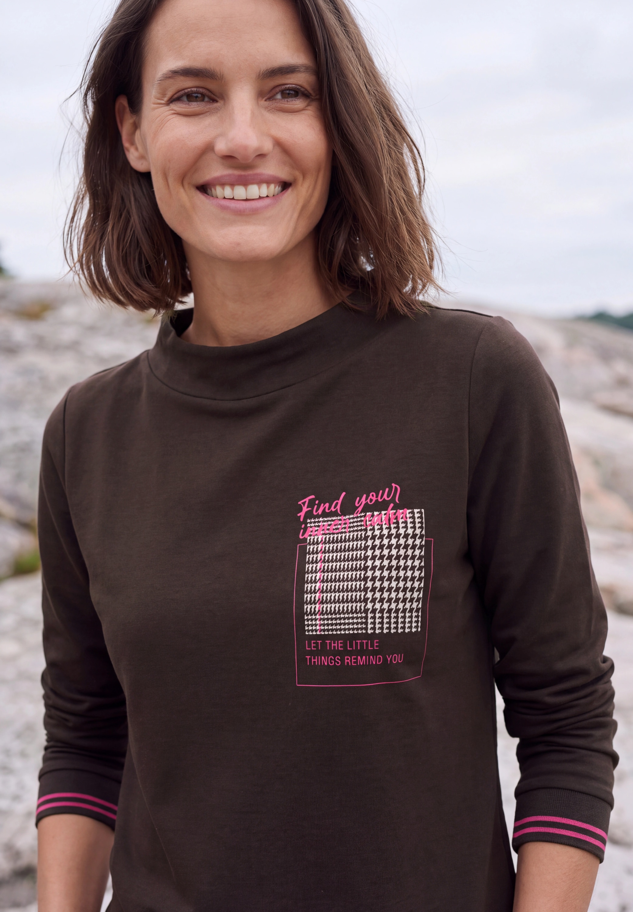 Cecil T-Shirt mit Funnel Neck und Print
