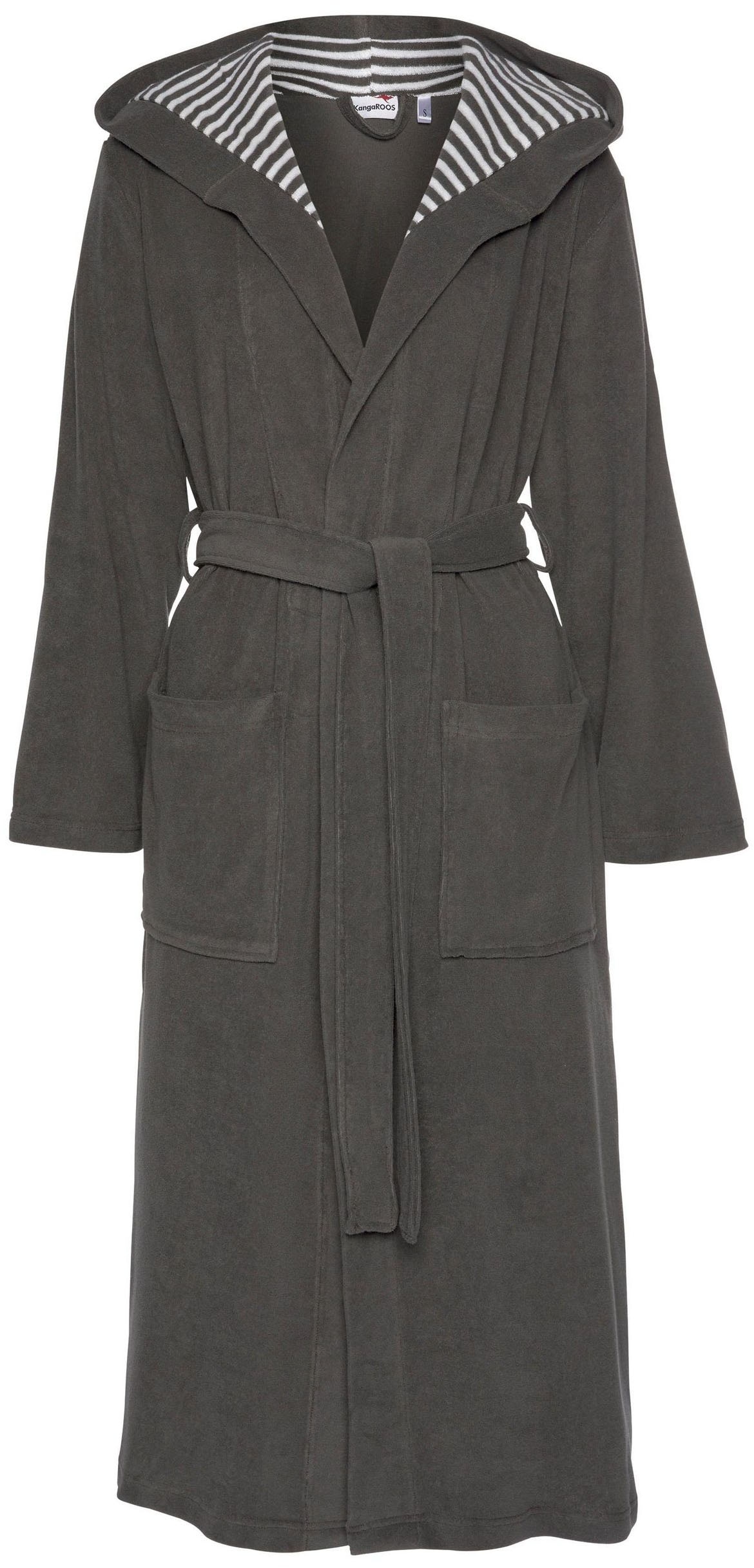 KangaROOS Damenbademantel »Dalia, ideal für Sauna & Spa, Standardlänge & Überlänge«, (1 St.), Uni-Farben mit Streifen, mit Taschen, XS-3XL, auch in extra lang