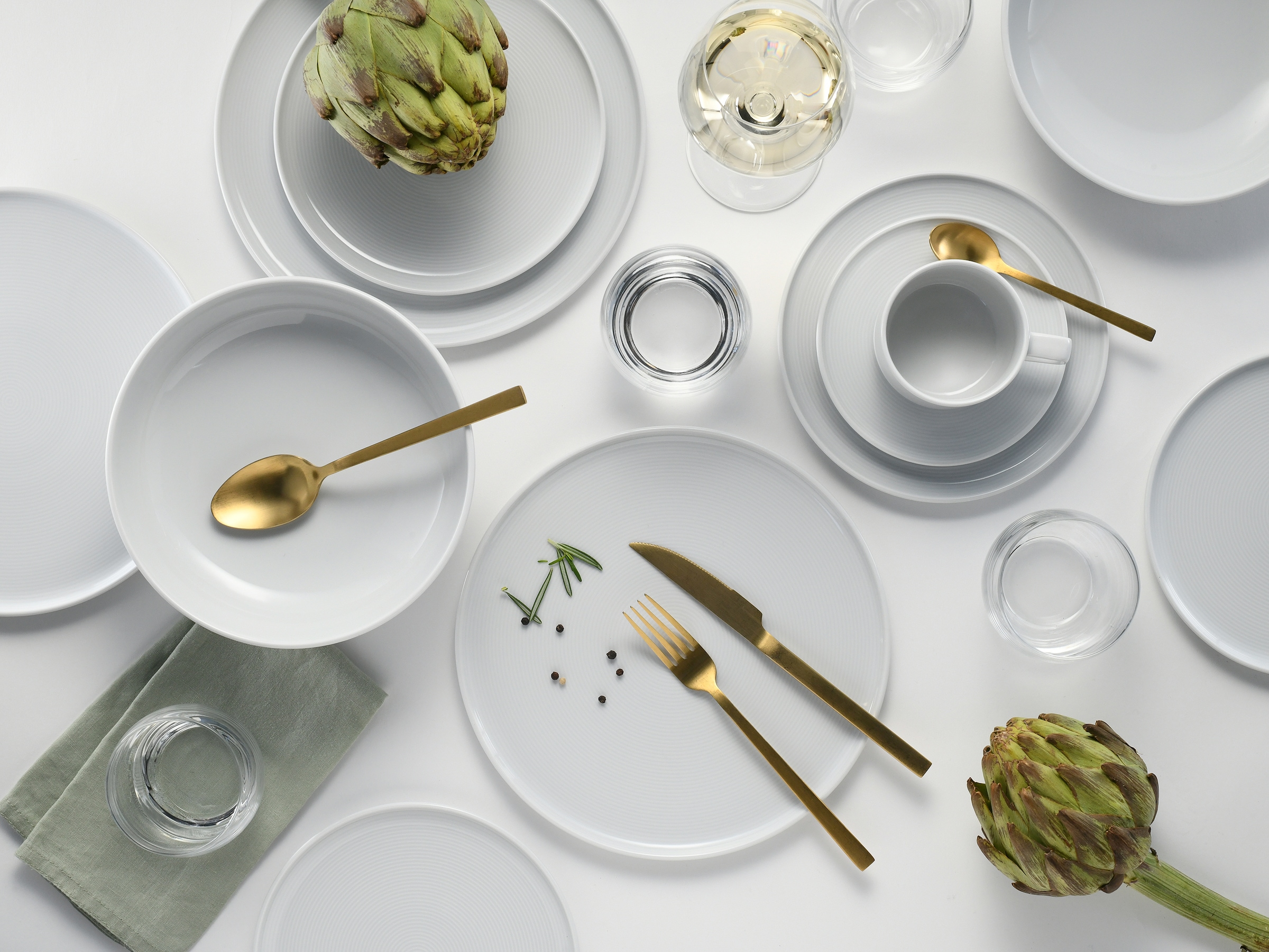 CreaTable Kombiservice »Session, Service, 30-tlg.« Teller ohne Fahne mit großem Spiegel, Elegantes Rillenrelief