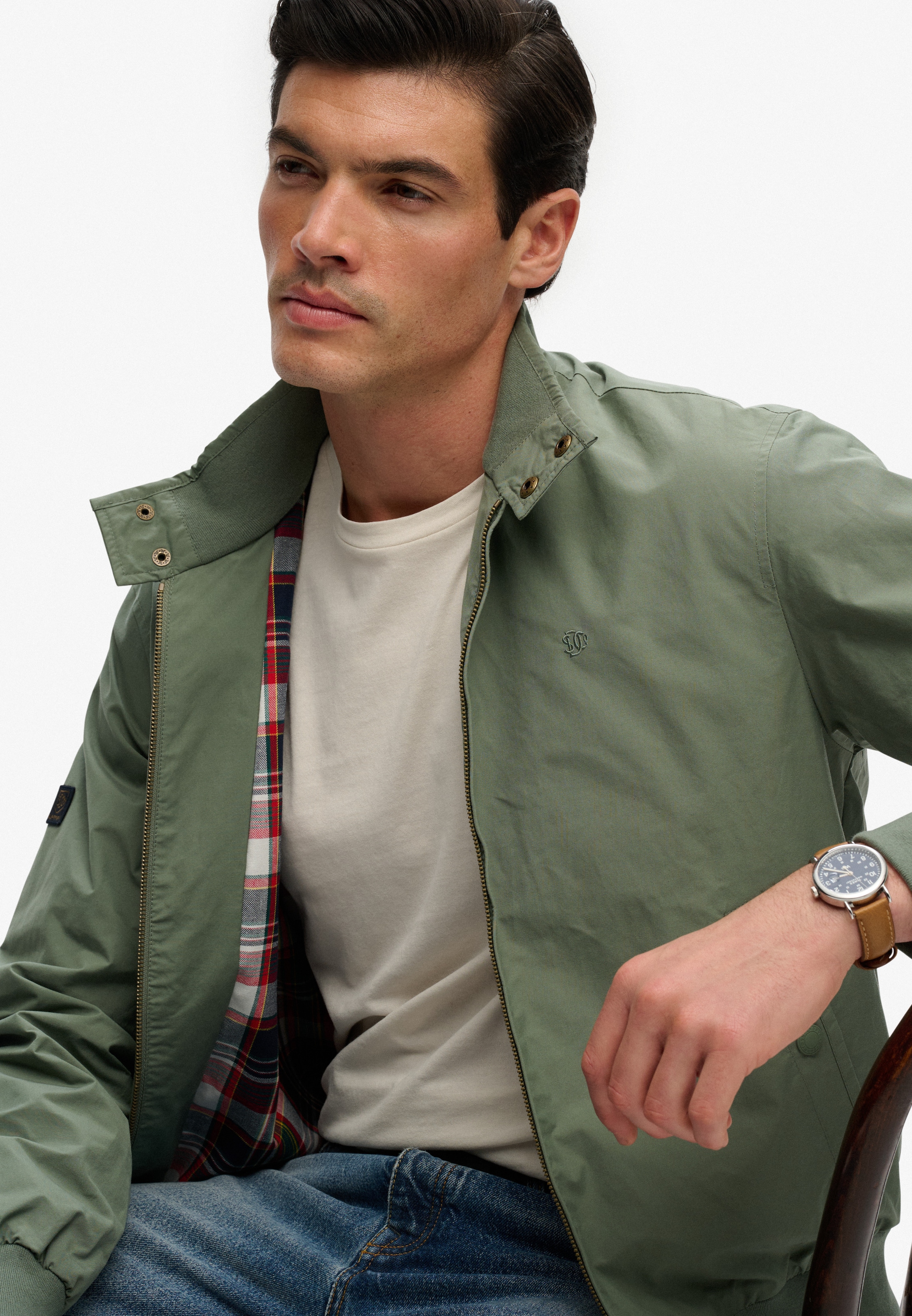 Superdry Parka »CLASSIC HARRINGTON JACKET« ohne Kapuze Relaxed Fit, mit hochschließendem Kragen, aus Polyester und Baumwolle