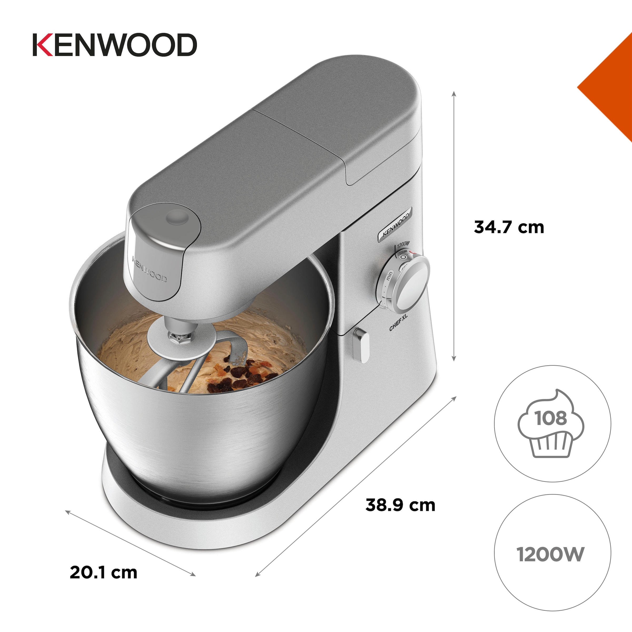 KENWOOD Küchenmaschine »Chef XL KVL4220S«, 6,7 l Schüssel, inkl. Mixaufsatz, Fleischwolf und Trommelraffel