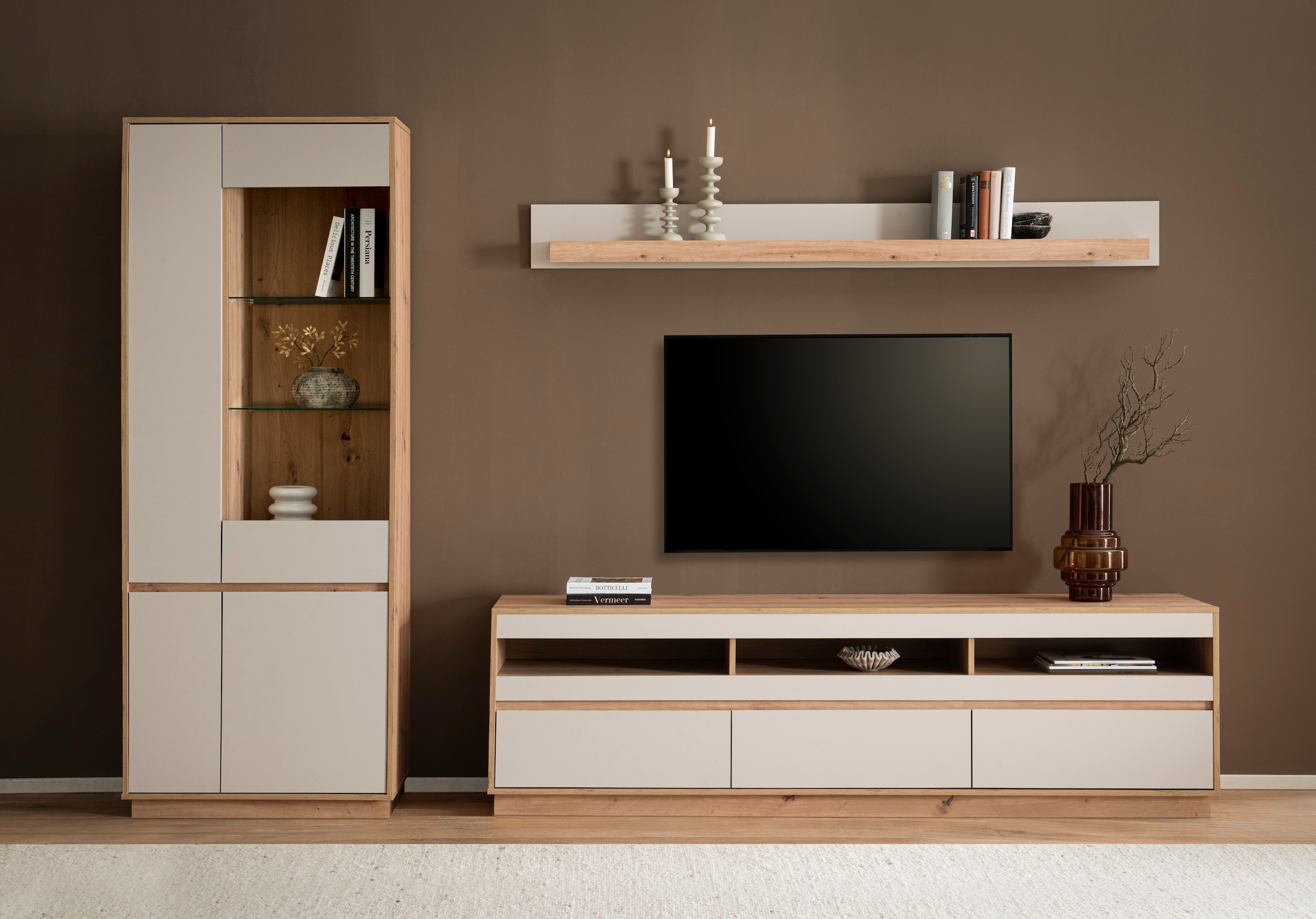 Home affaire Wohnwand »Sonora, moderne Anbauwand, Komplettset in Kaschmir/Eiche« Komplett-Set, 3 Stk. tlg.