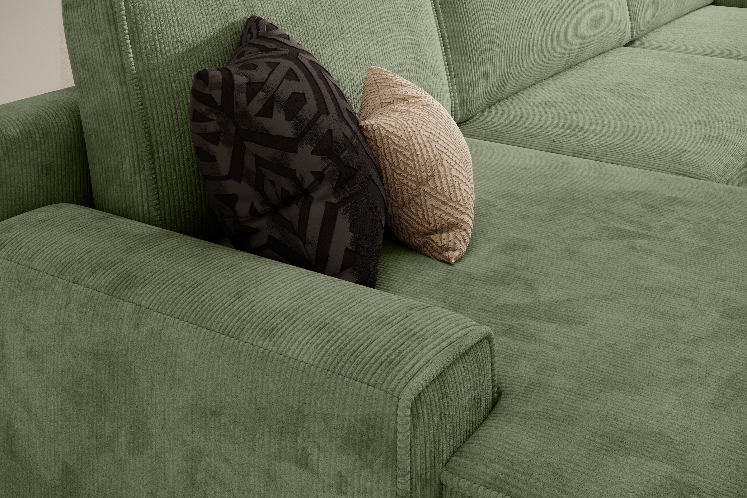 TRENDMANUFAKTUR Wohnlandschaft »Challenge, Schlafsofa mit Bettkasten, Couch in U-Form, Breite 333 cm«, XXL Sofa mit Bettkasten & Schlaffunktion, auch in trendigem Cordstoff