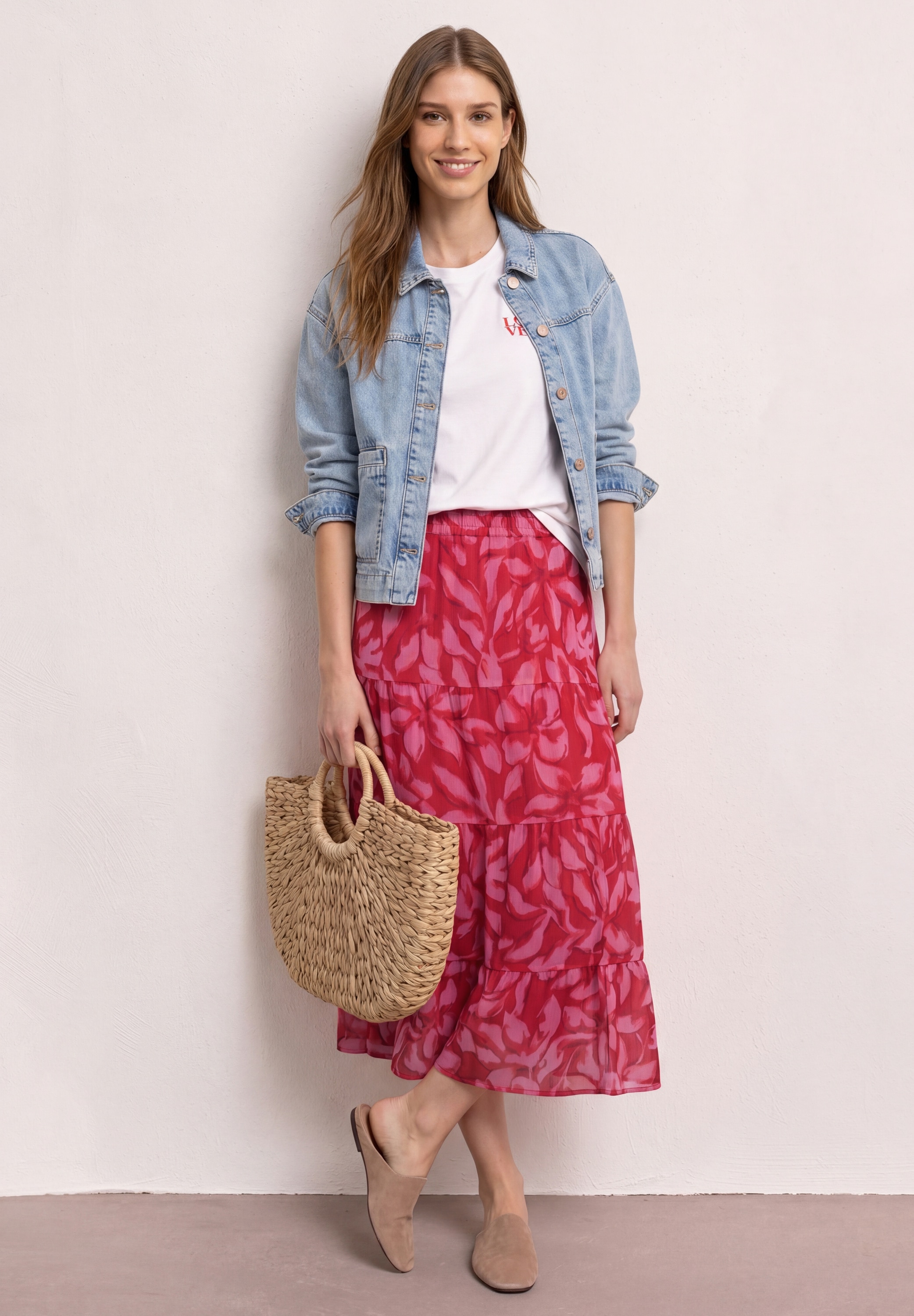 STREET ONE Maxirock Sommer aus Chiffon mit Print/Weich fallende Volants