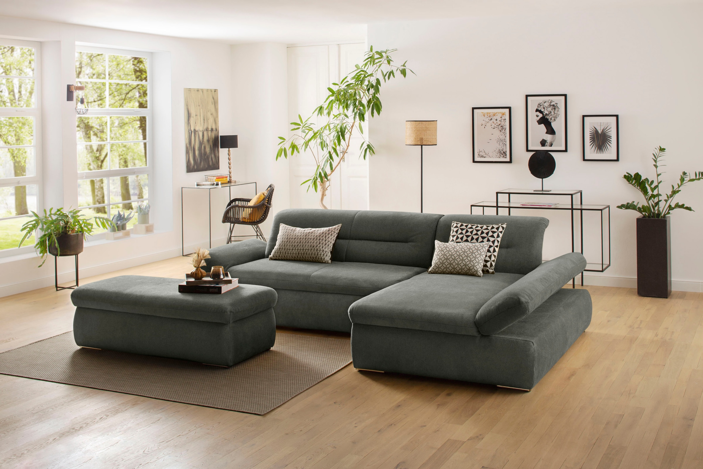 Home affaire Ecksofa "Avesa L-Form" Wahlweise mit Armteilvertsellung und Bettfunktion, B/T/H: 300/172/80cm